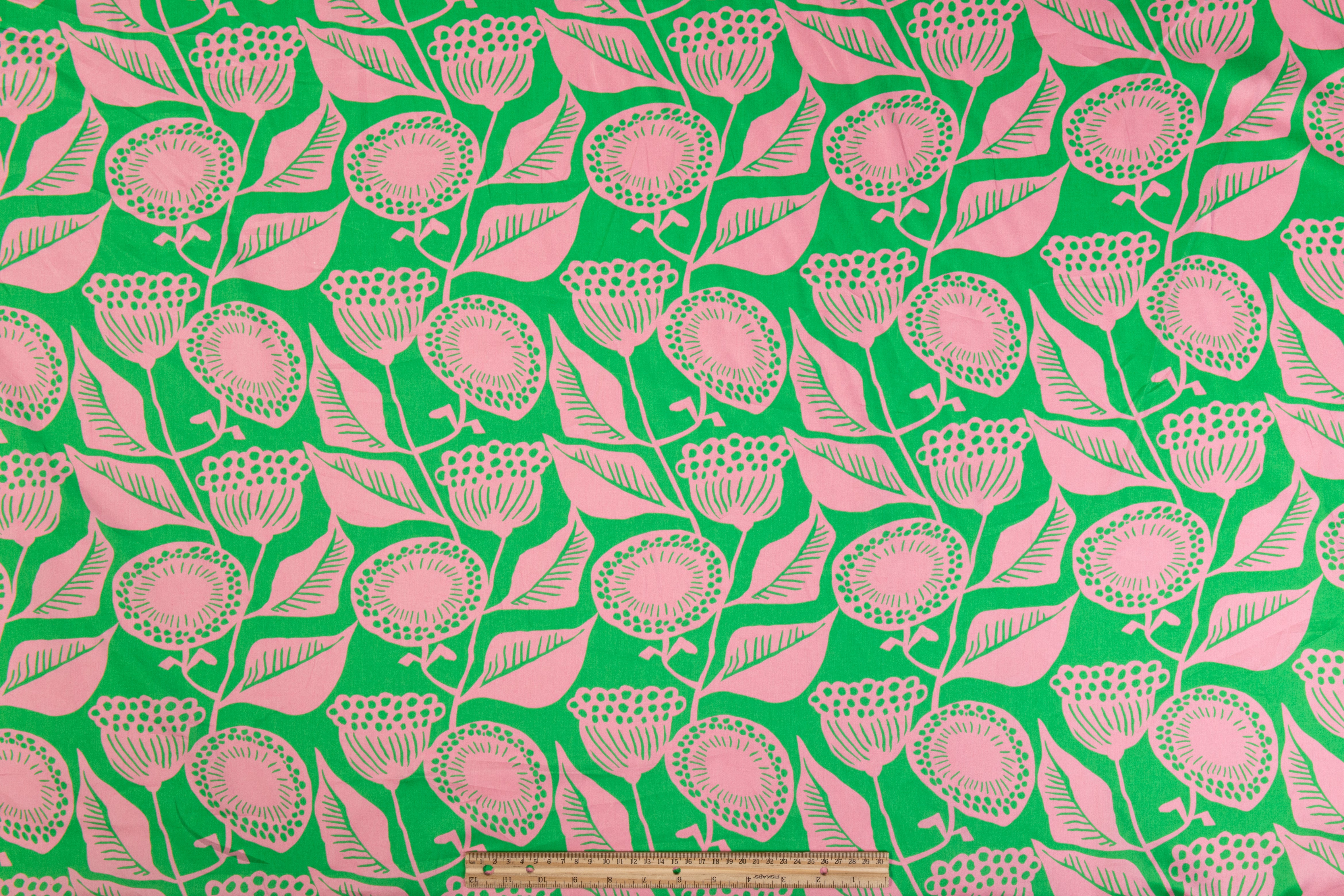 Floral Italian Cotton - Green and Pink