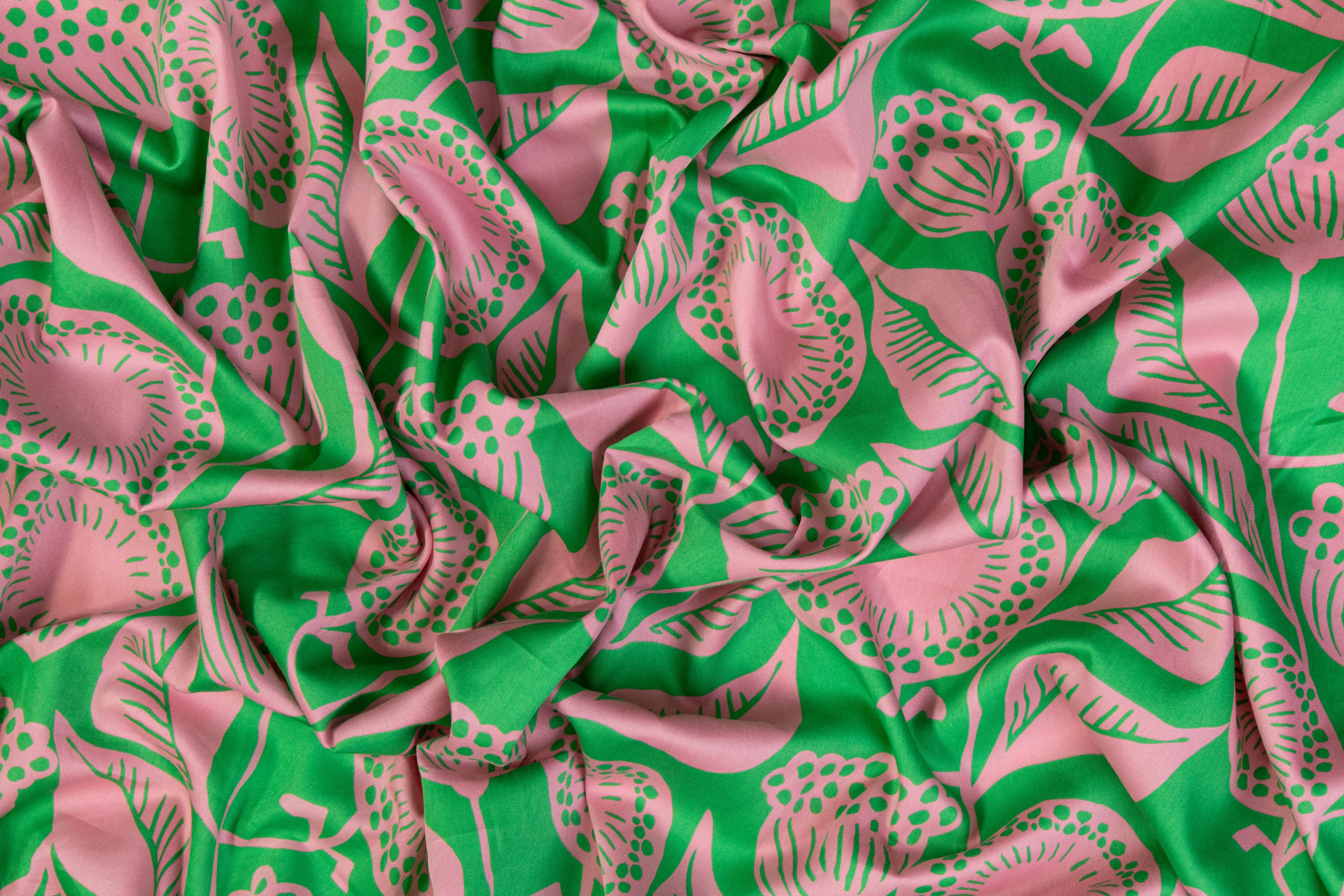 Floral Italian Cotton - Green and Pink