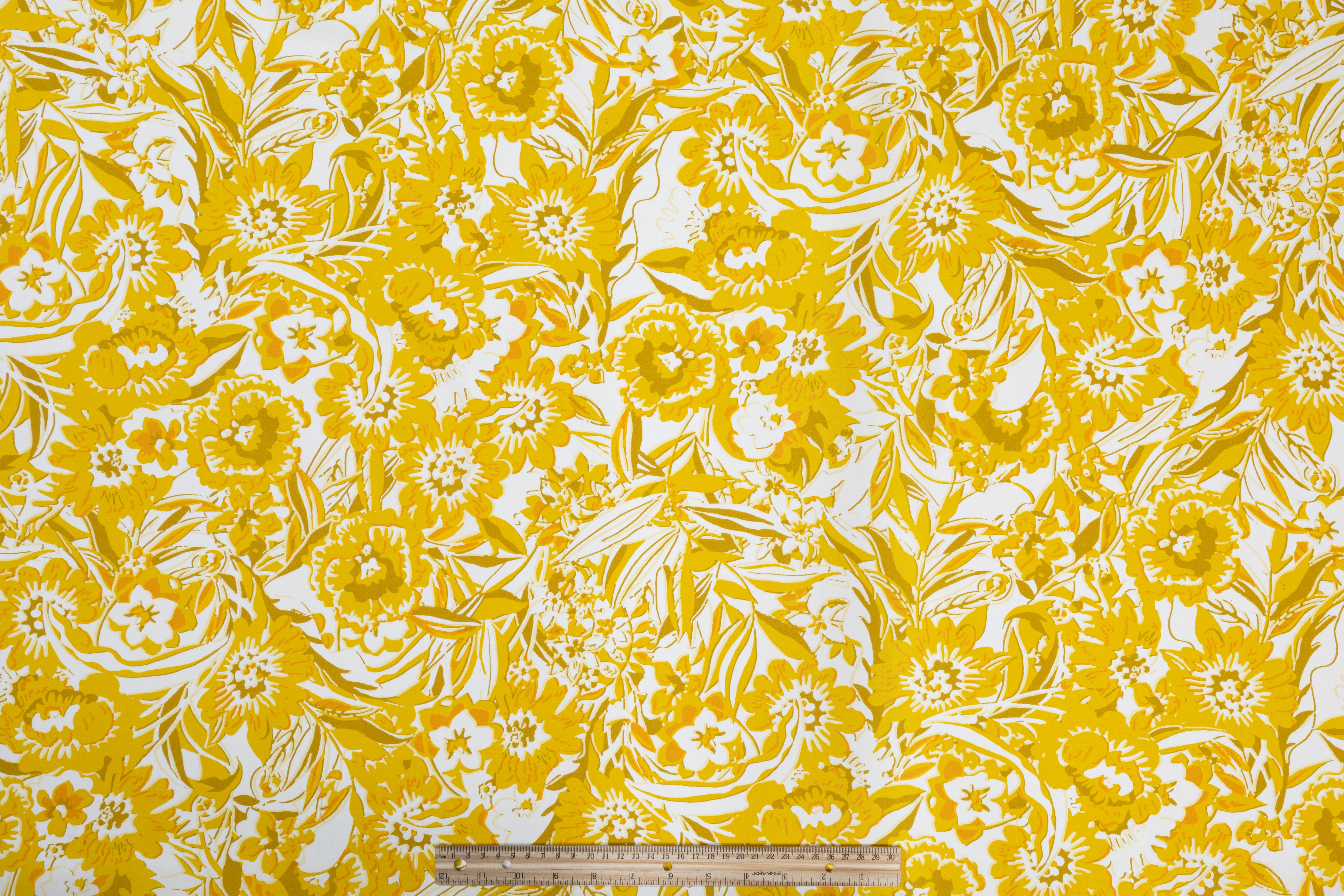 Floral Italian Cotton - Yellow, Khaki, Orange, White