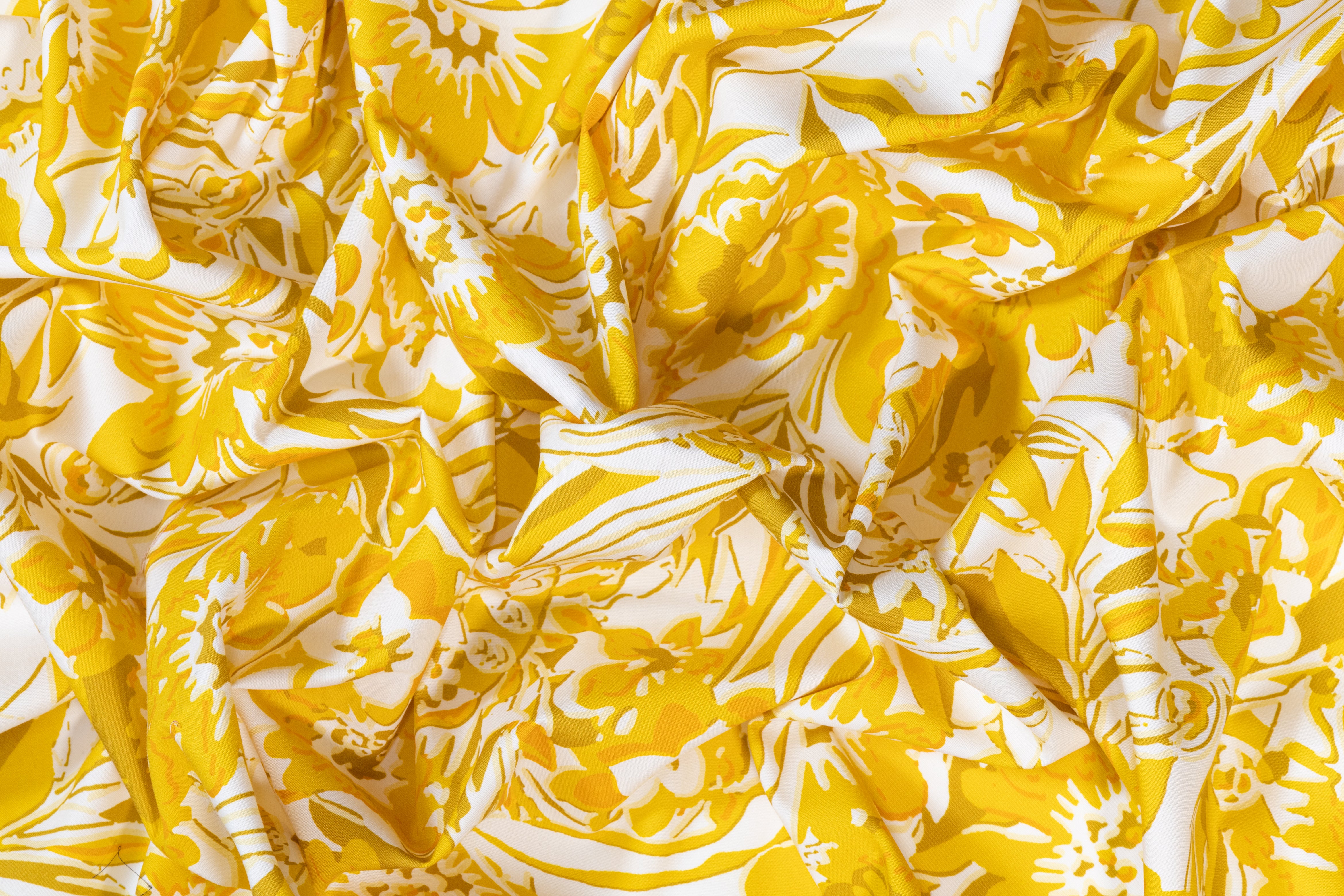 Floral Italian Cotton - Yellow, Khaki, Orange, White