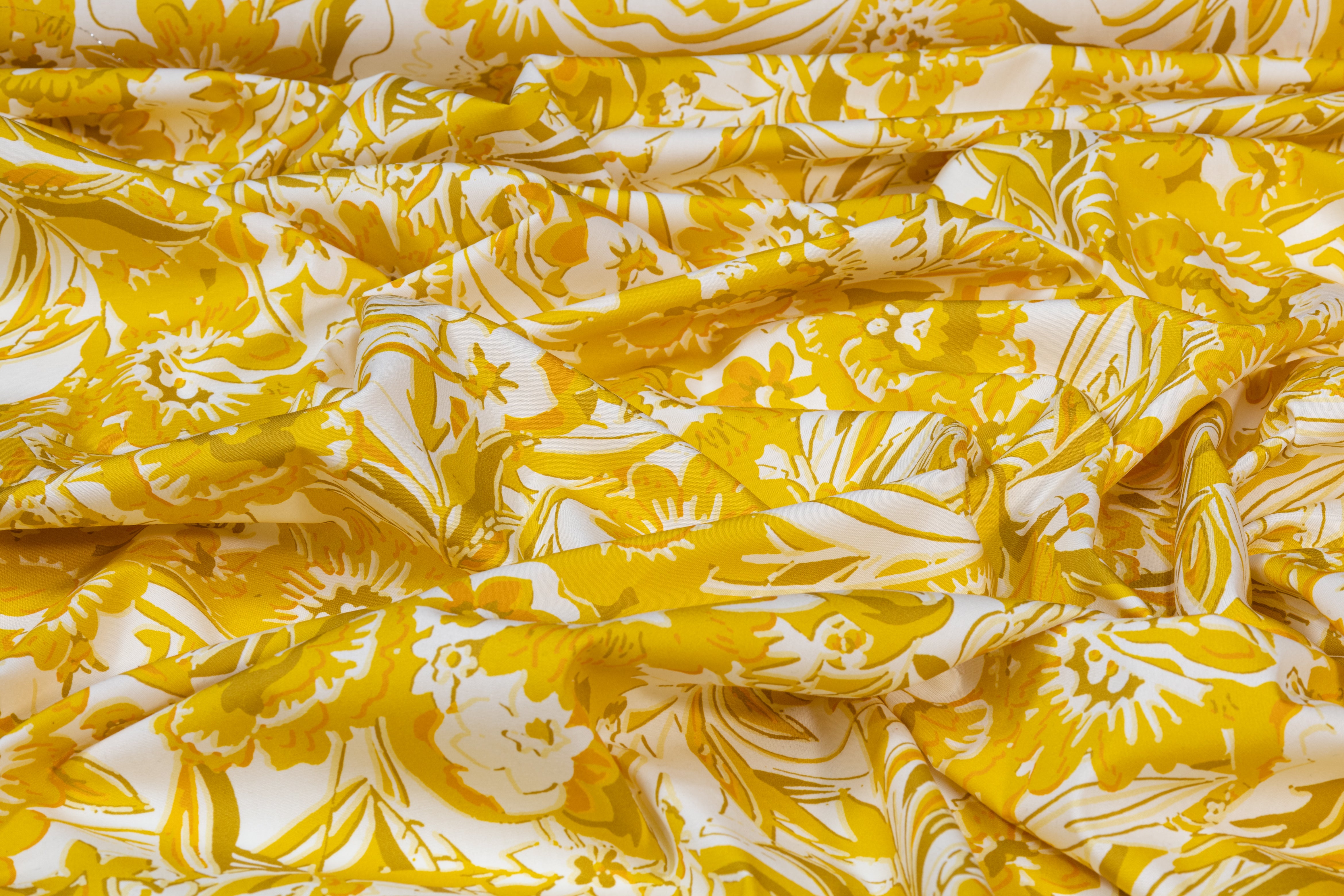 Floral Italian Cotton - Yellow, Khaki, Orange, White