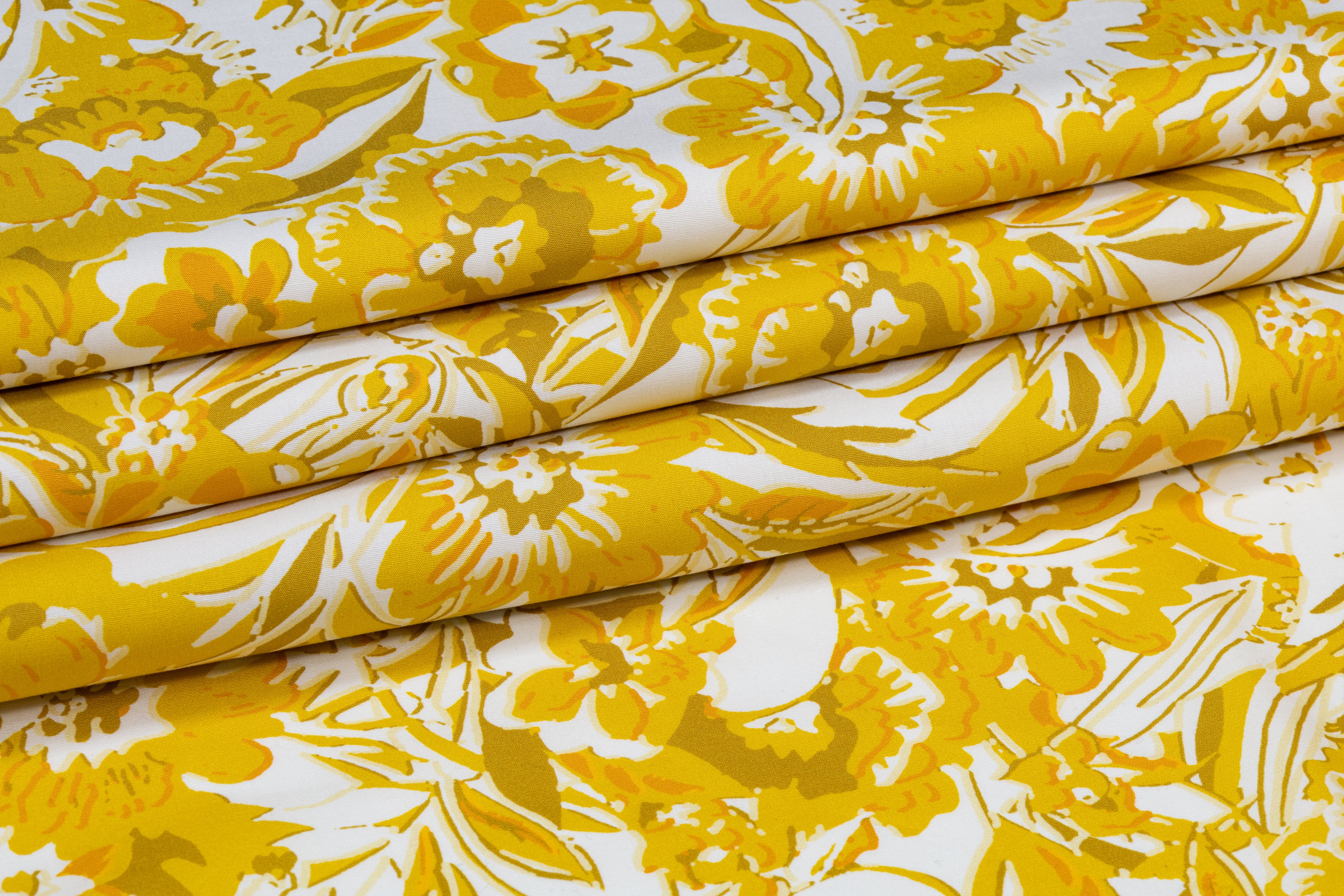 Floral Italian Cotton - Yellow, Khaki, Orange, White