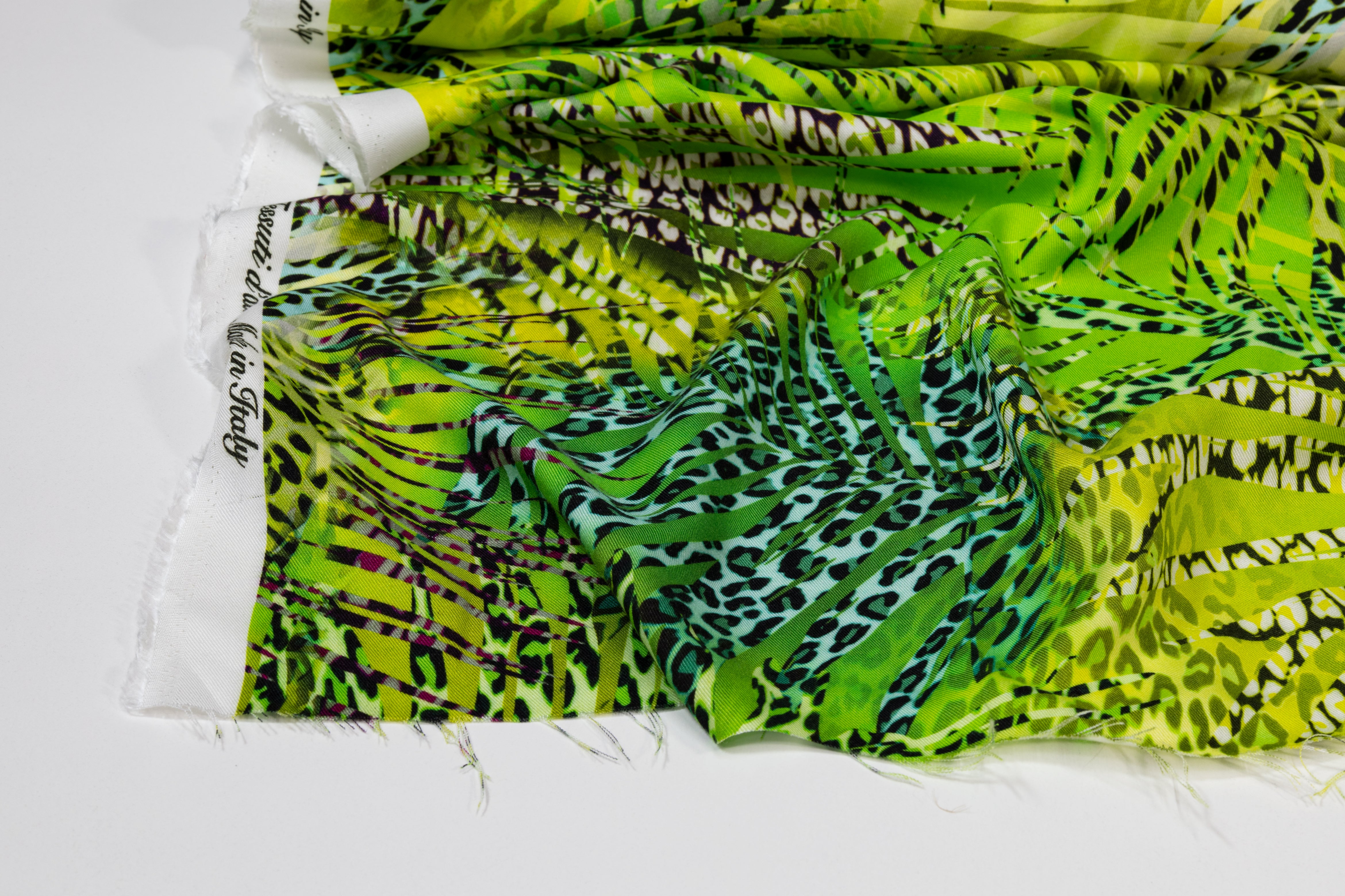 Palm Leaves Cheetah Print Viscose - Green and Blue