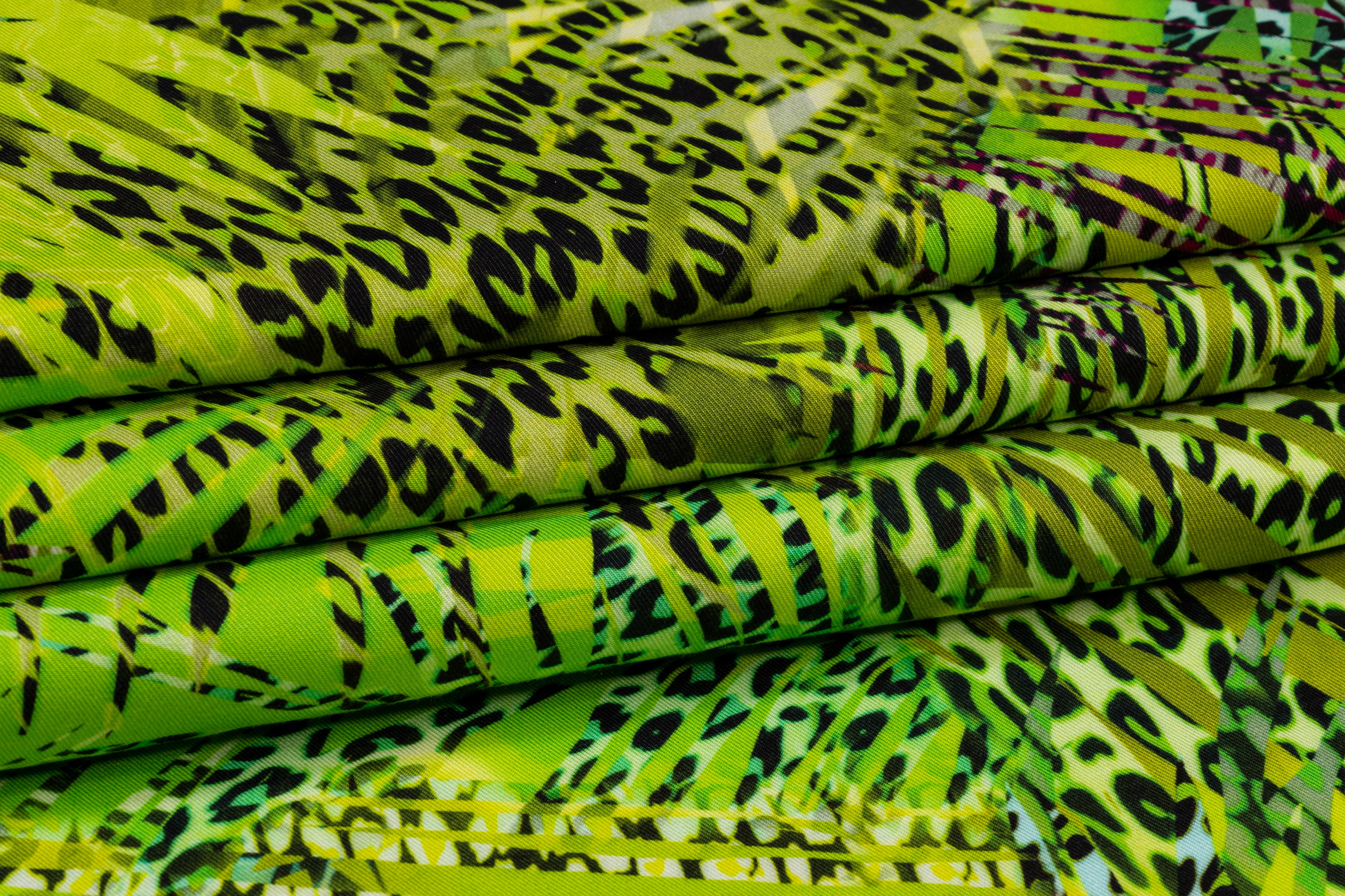 Palm Leaves Cheetah Print Viscose - Green and Blue