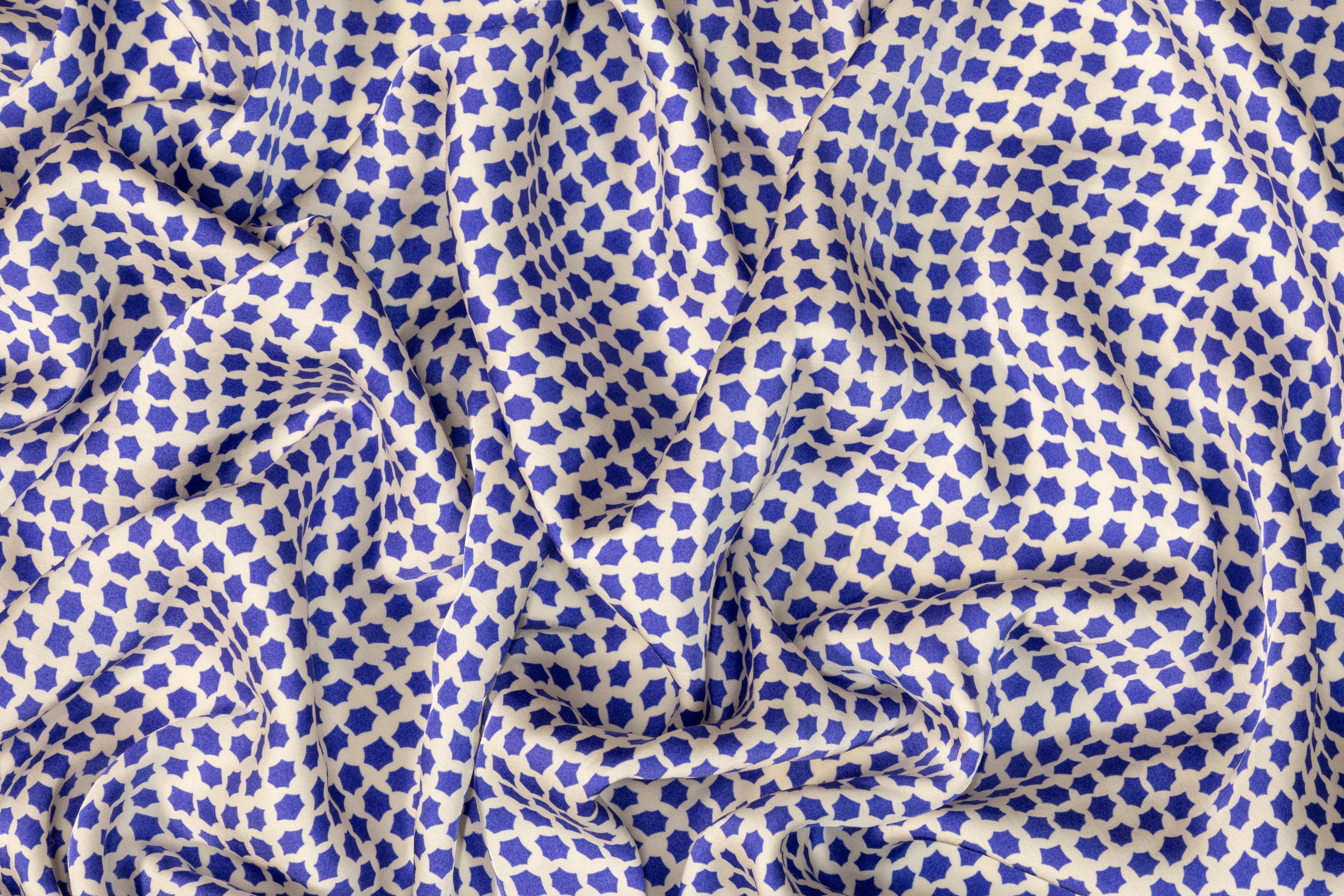 Geometric Italian Viscose Charmeuse - Blue and White