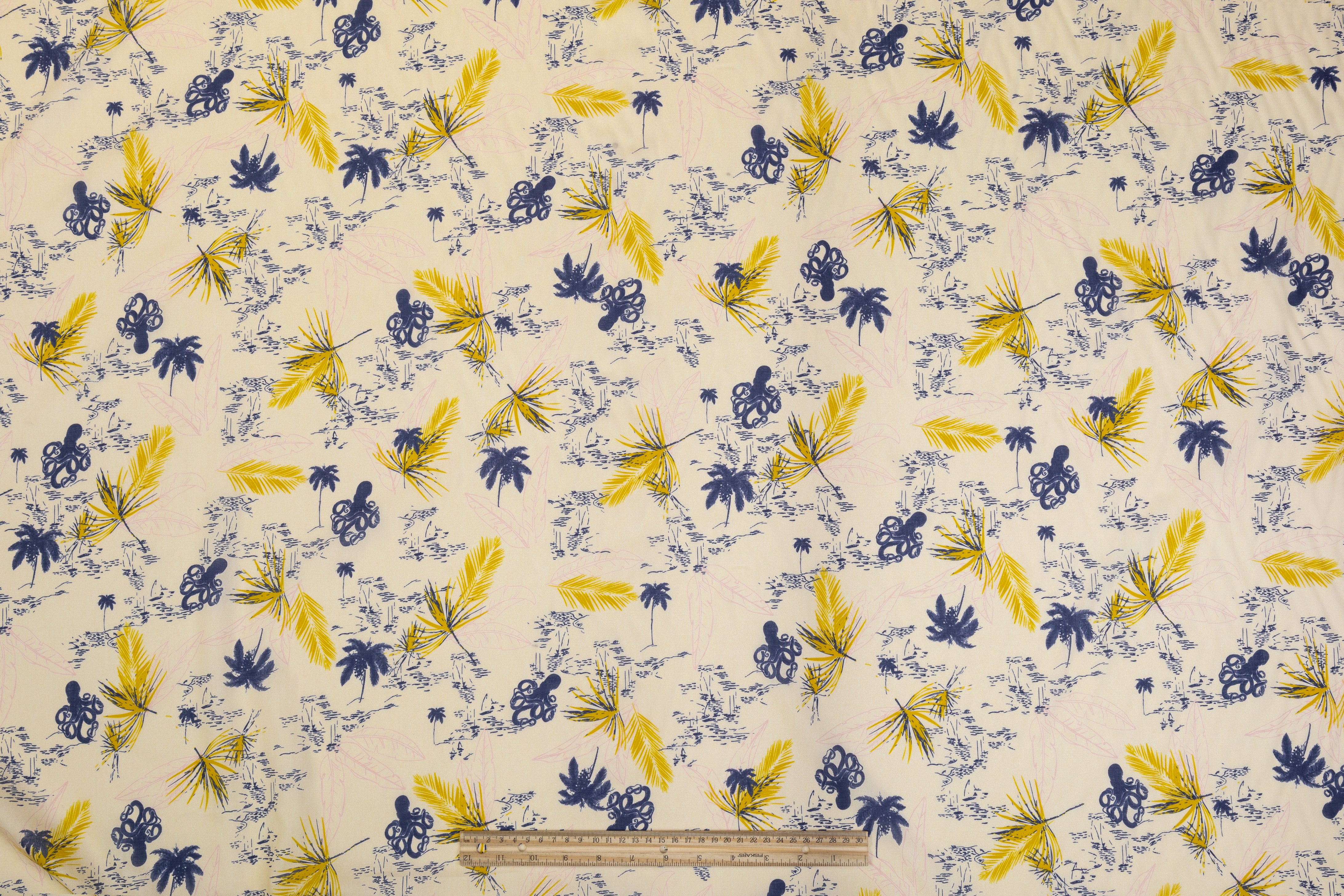 Tropical Italian Cotton - Beige, Blue, Yellow