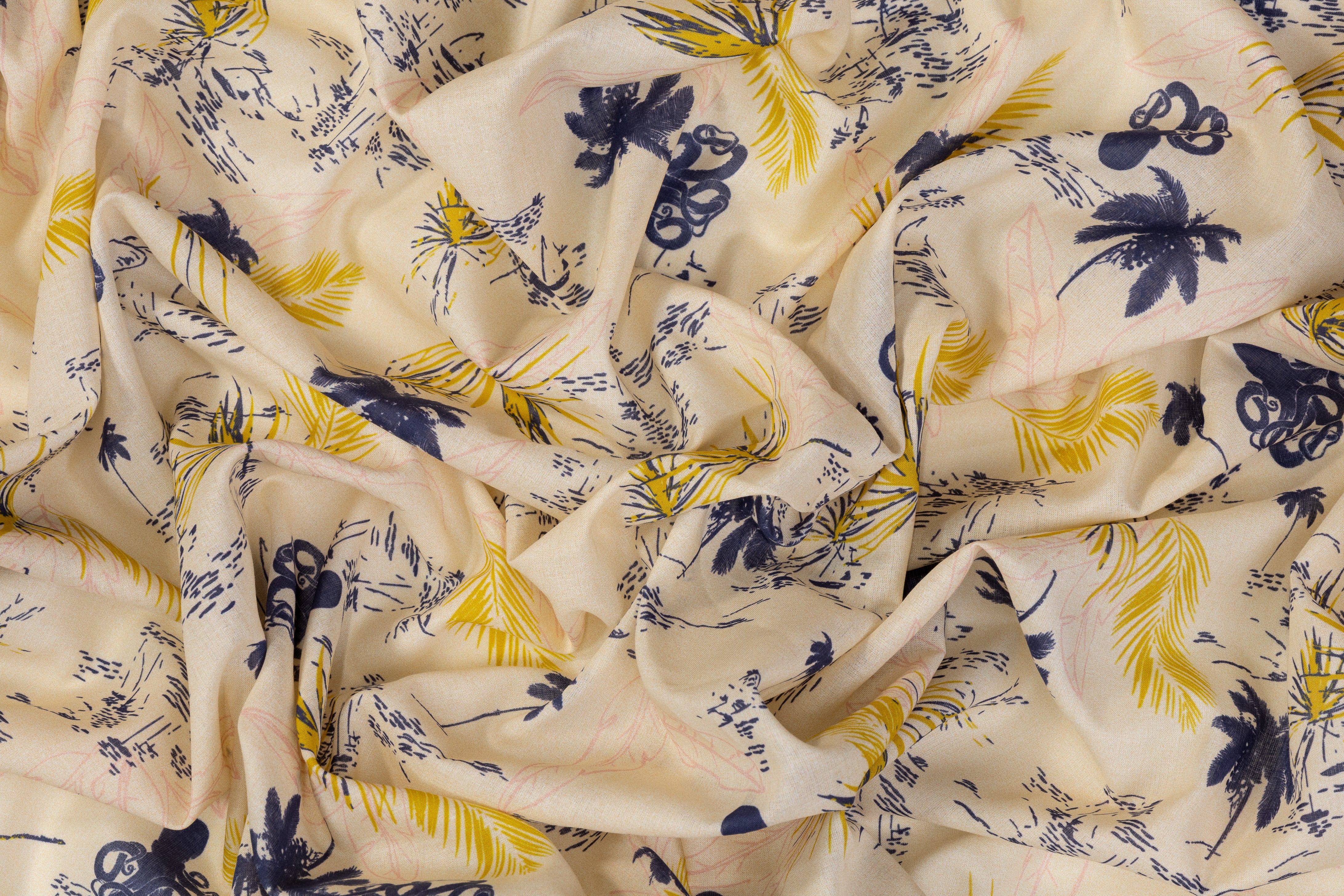 Tropical Italian Cotton - Beige, Blue, Yellow