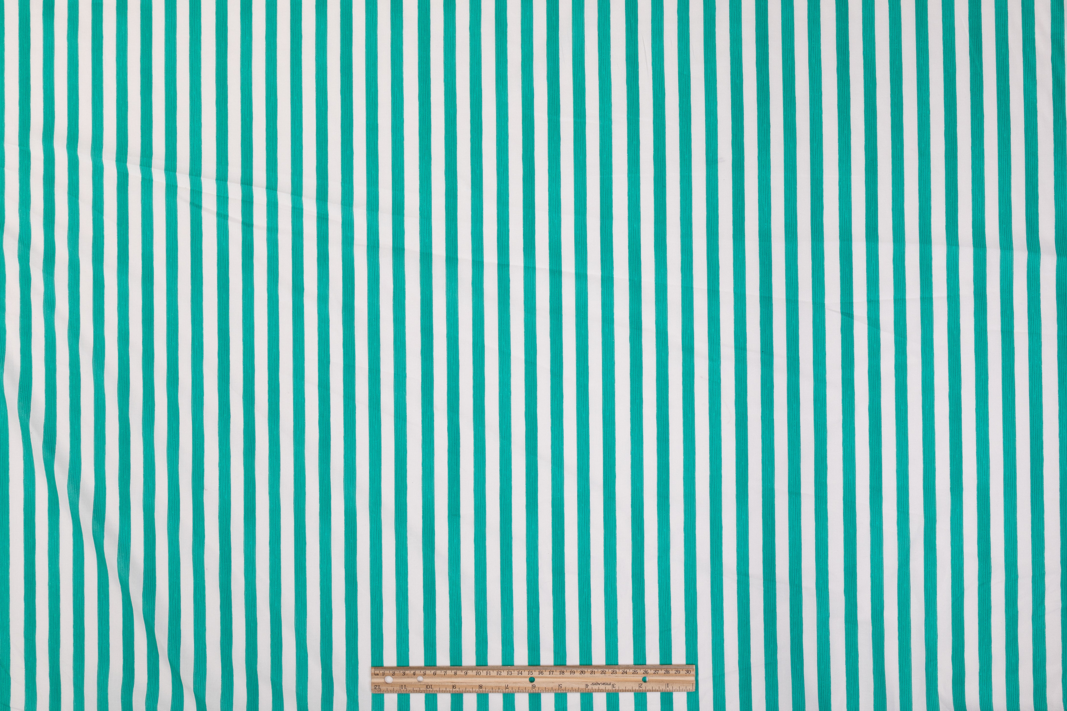 Striped Cotton - Teal Green and White
