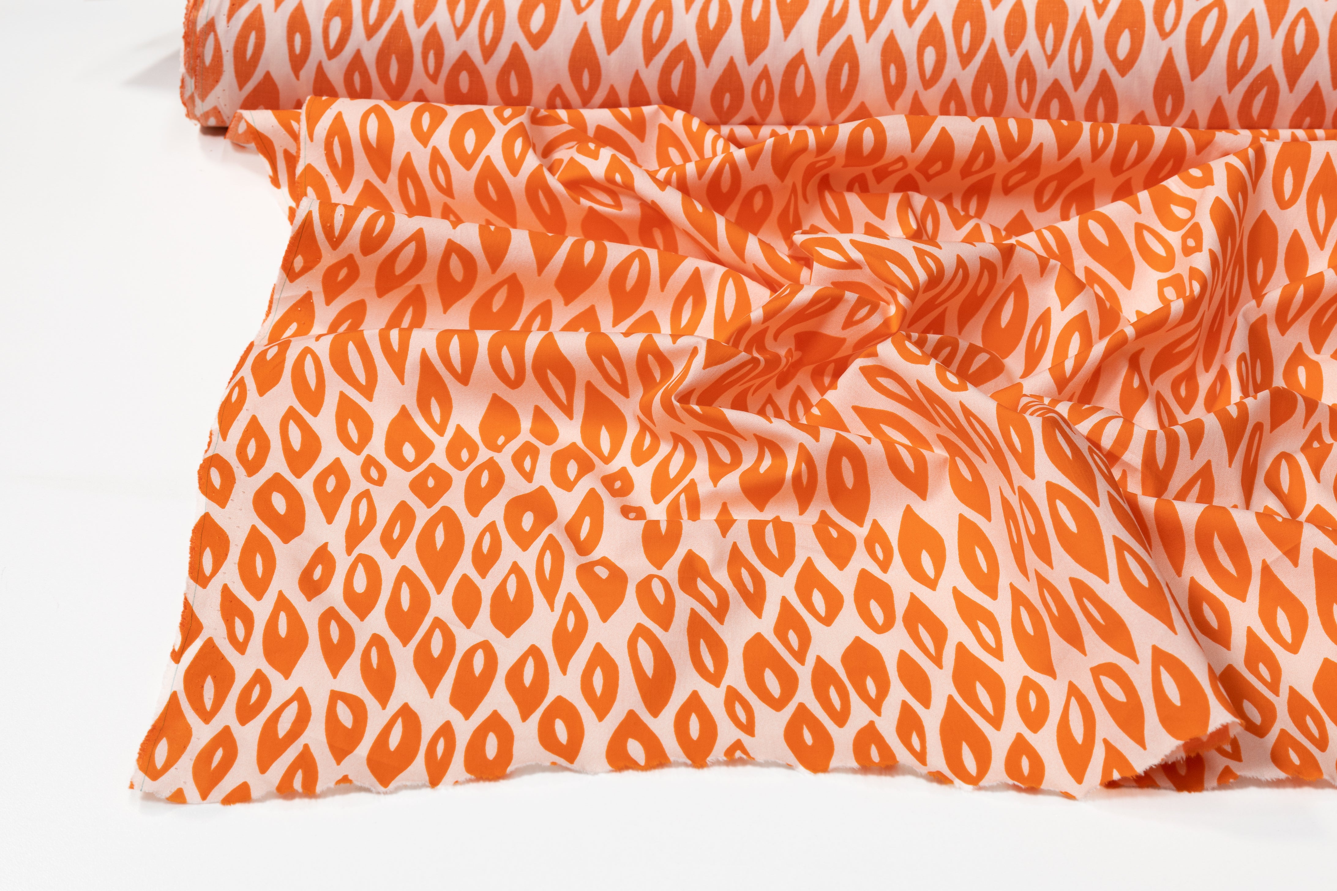Teardrop Cotton Print - Orange and White