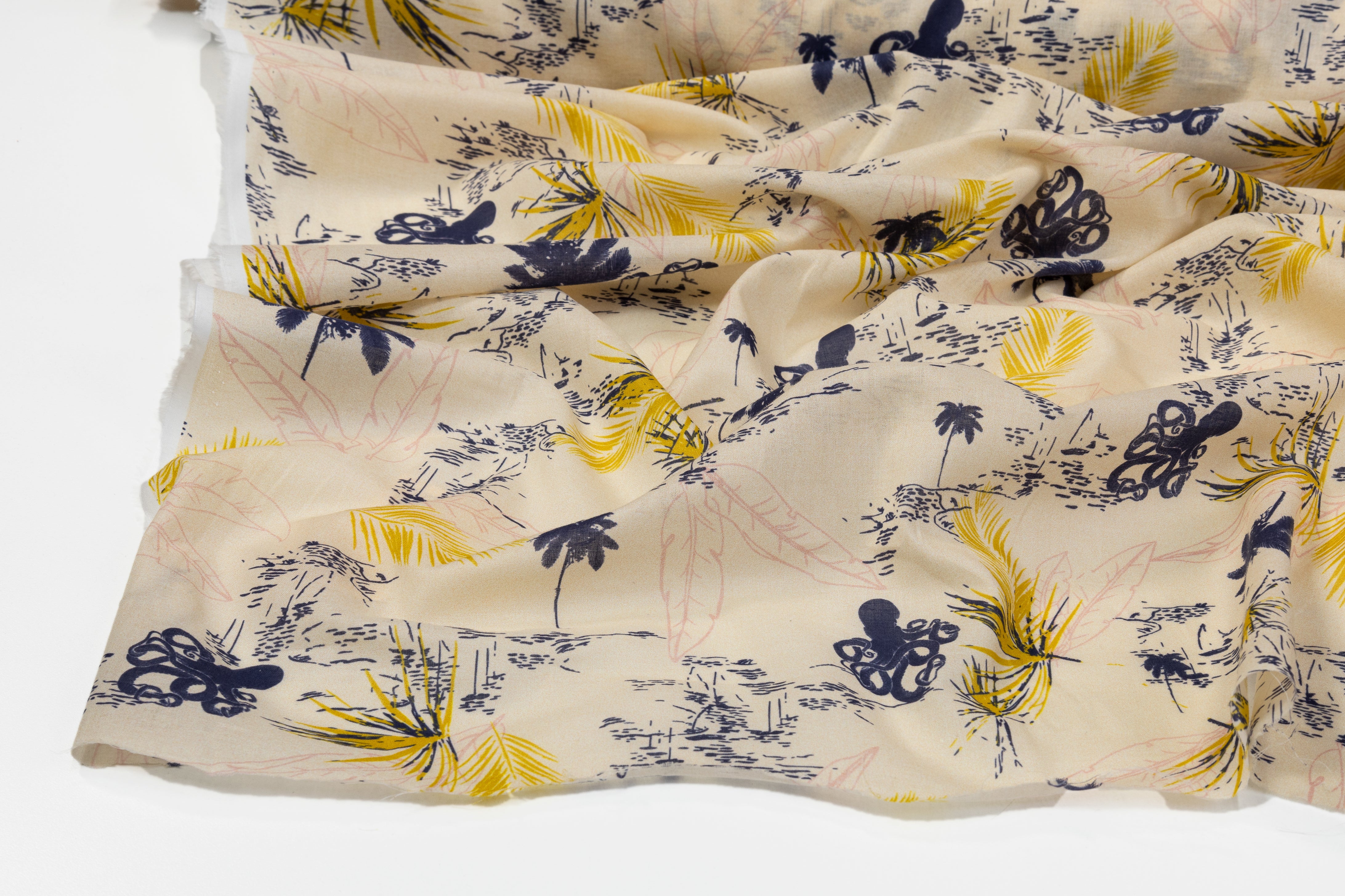 Tropical Italian Cotton - Beige, Blue, Yellow