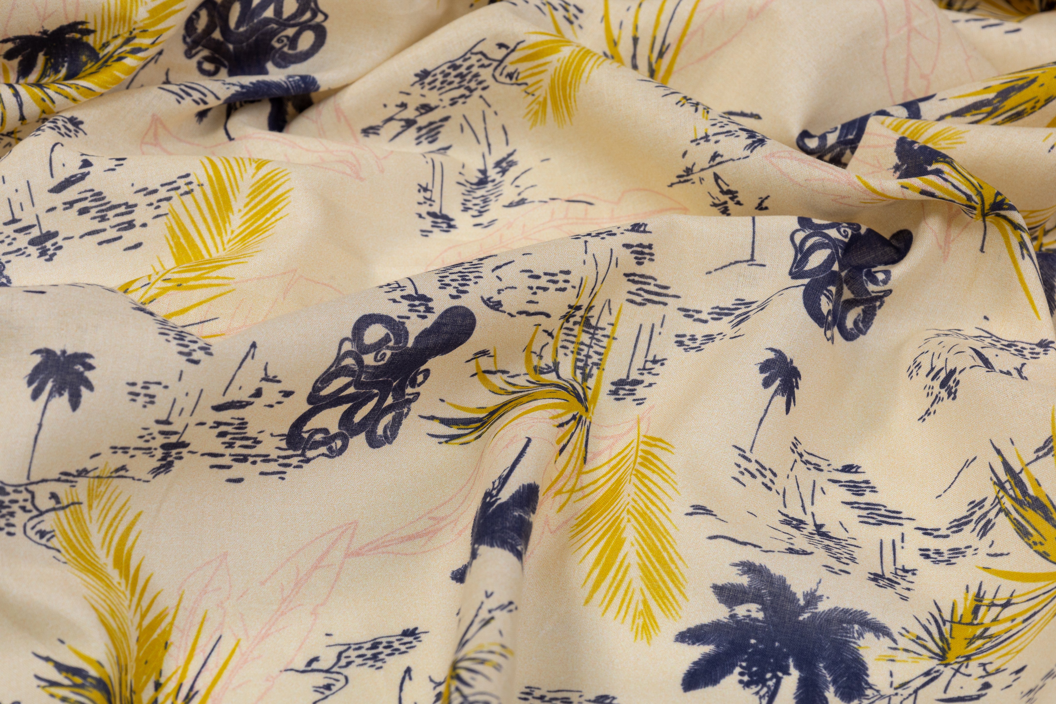 Tropical Italian Cotton - Beige, Blue, Yellow