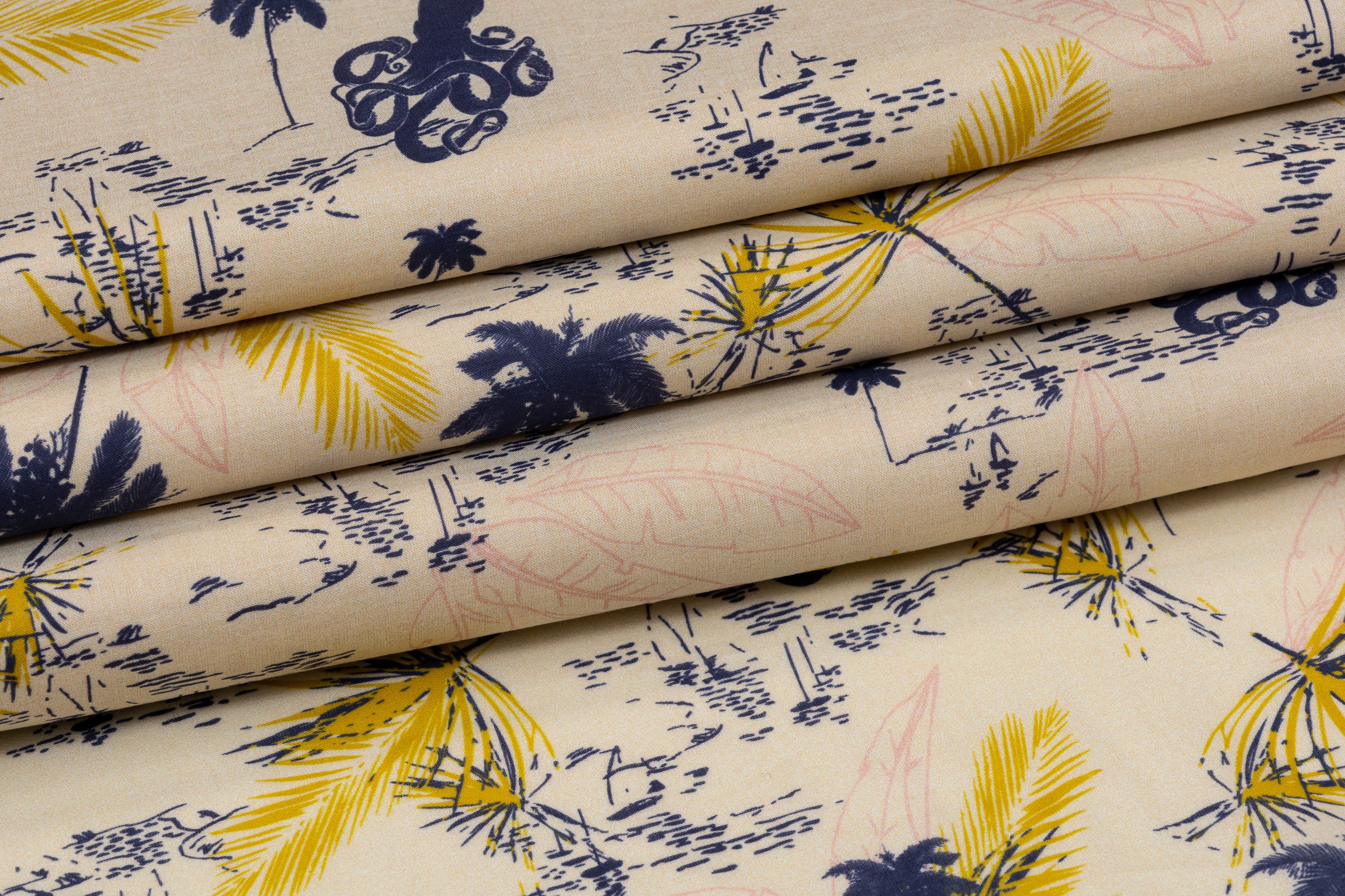 Tropical Italian Cotton - Beige, Blue, Yellow