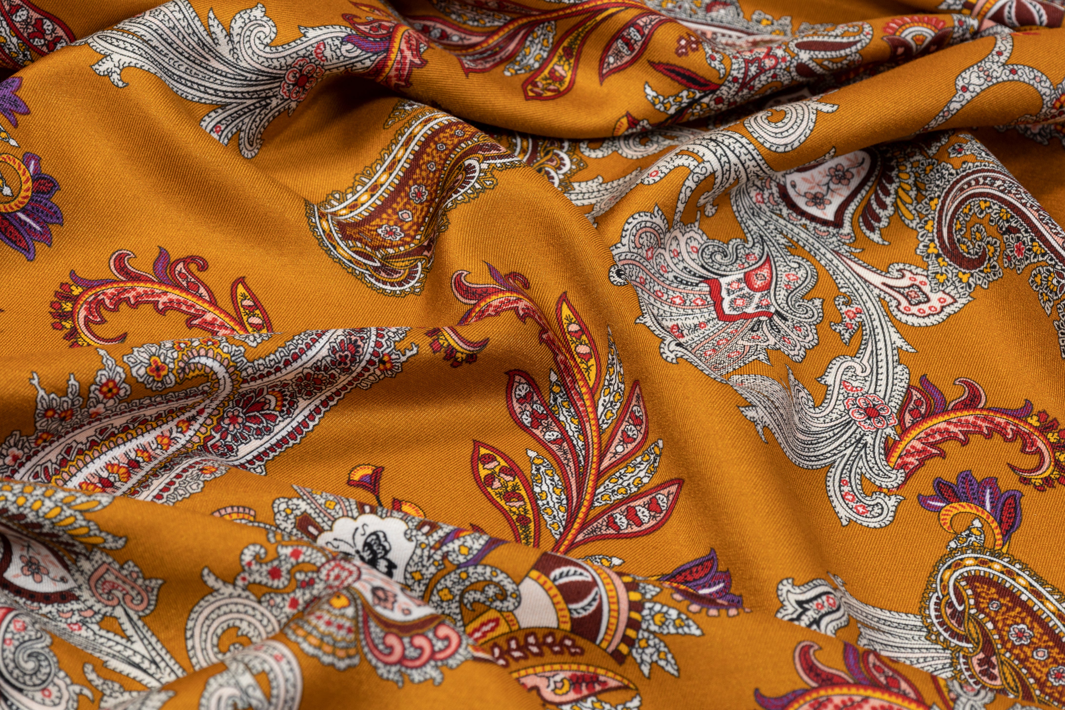 Paisley Italian Silk and Viscose Blend - Burned Orange