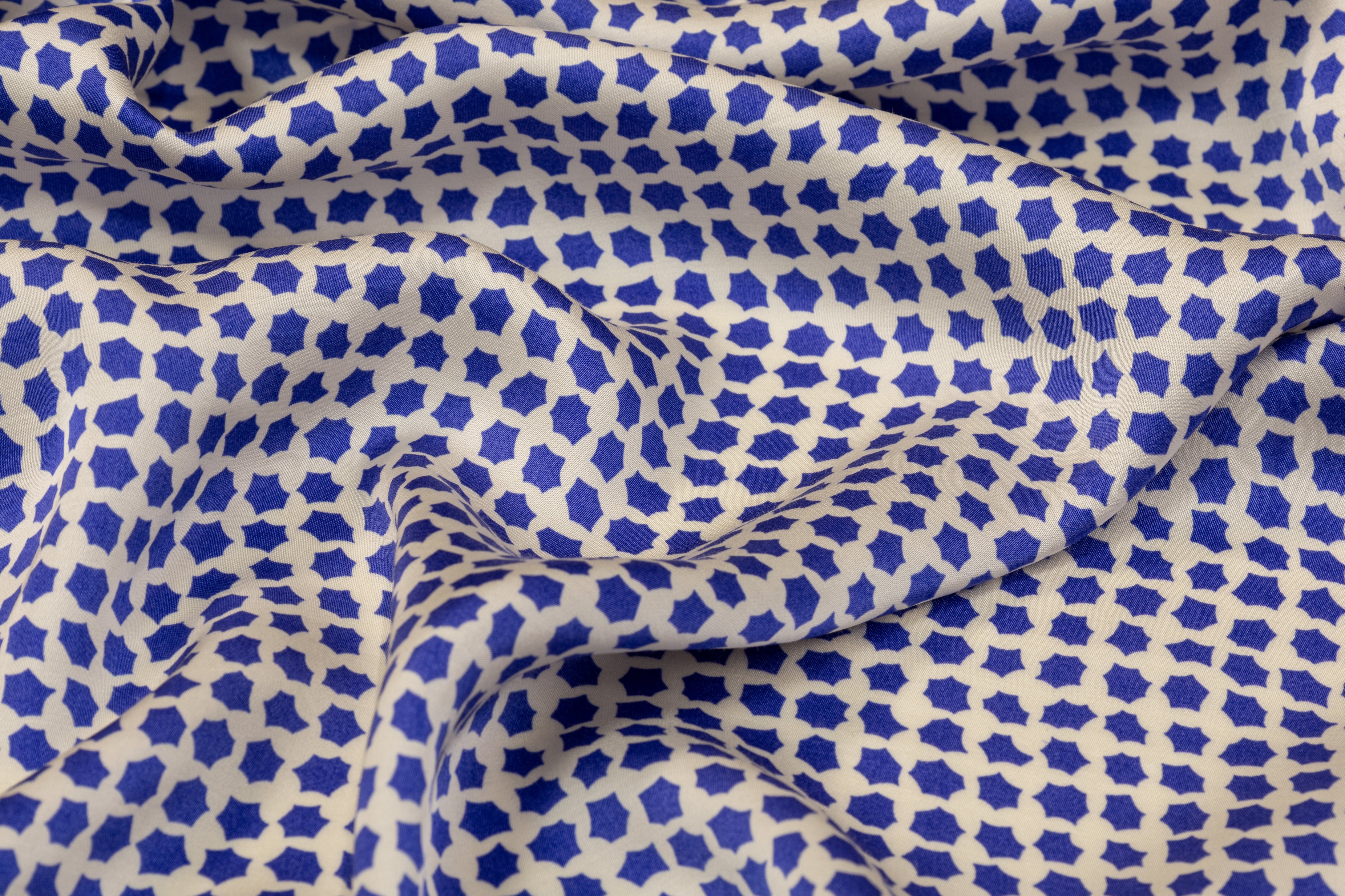 Geometric Italian Viscose Charmeuse - Blue and White