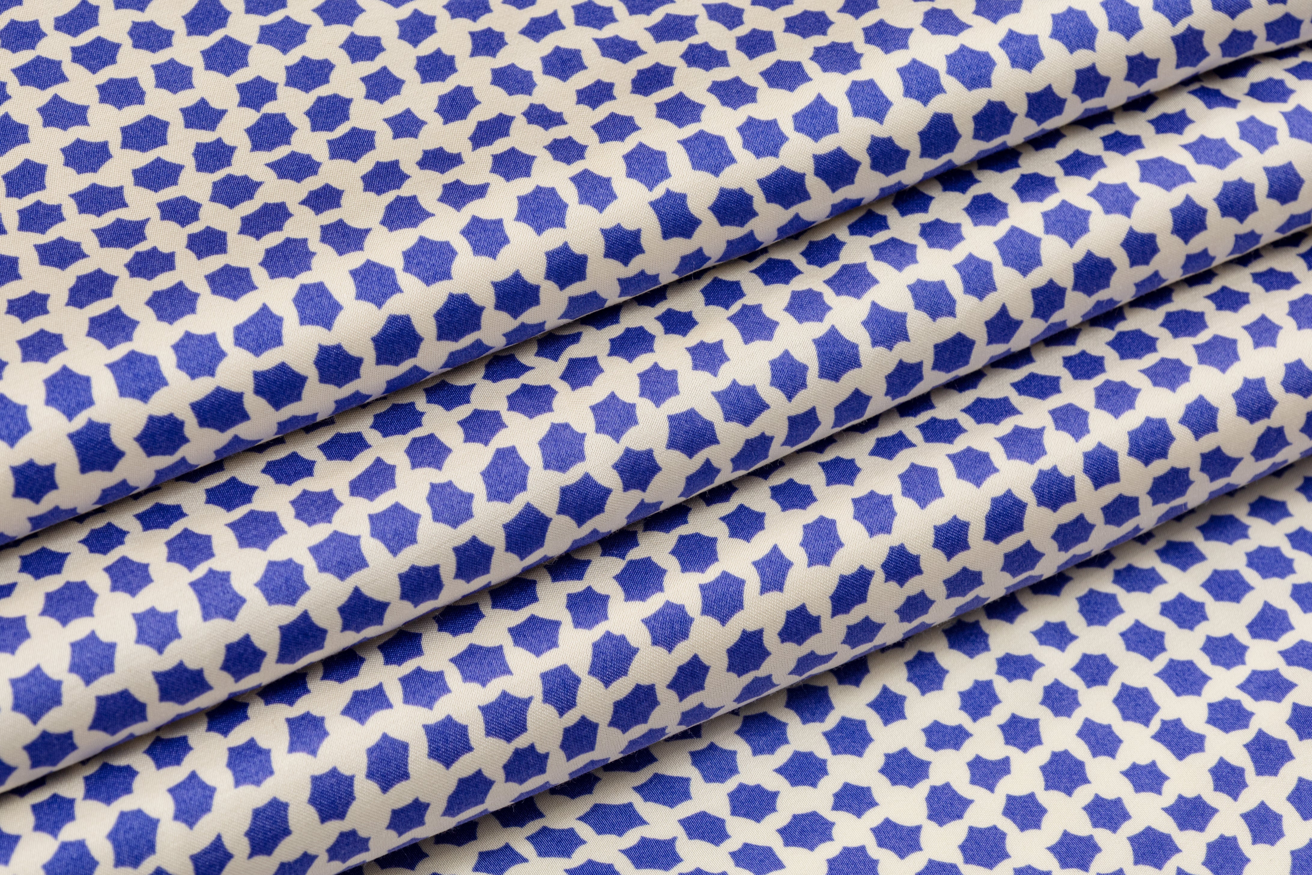 Geometric Italian Viscose Charmeuse - Blue and White