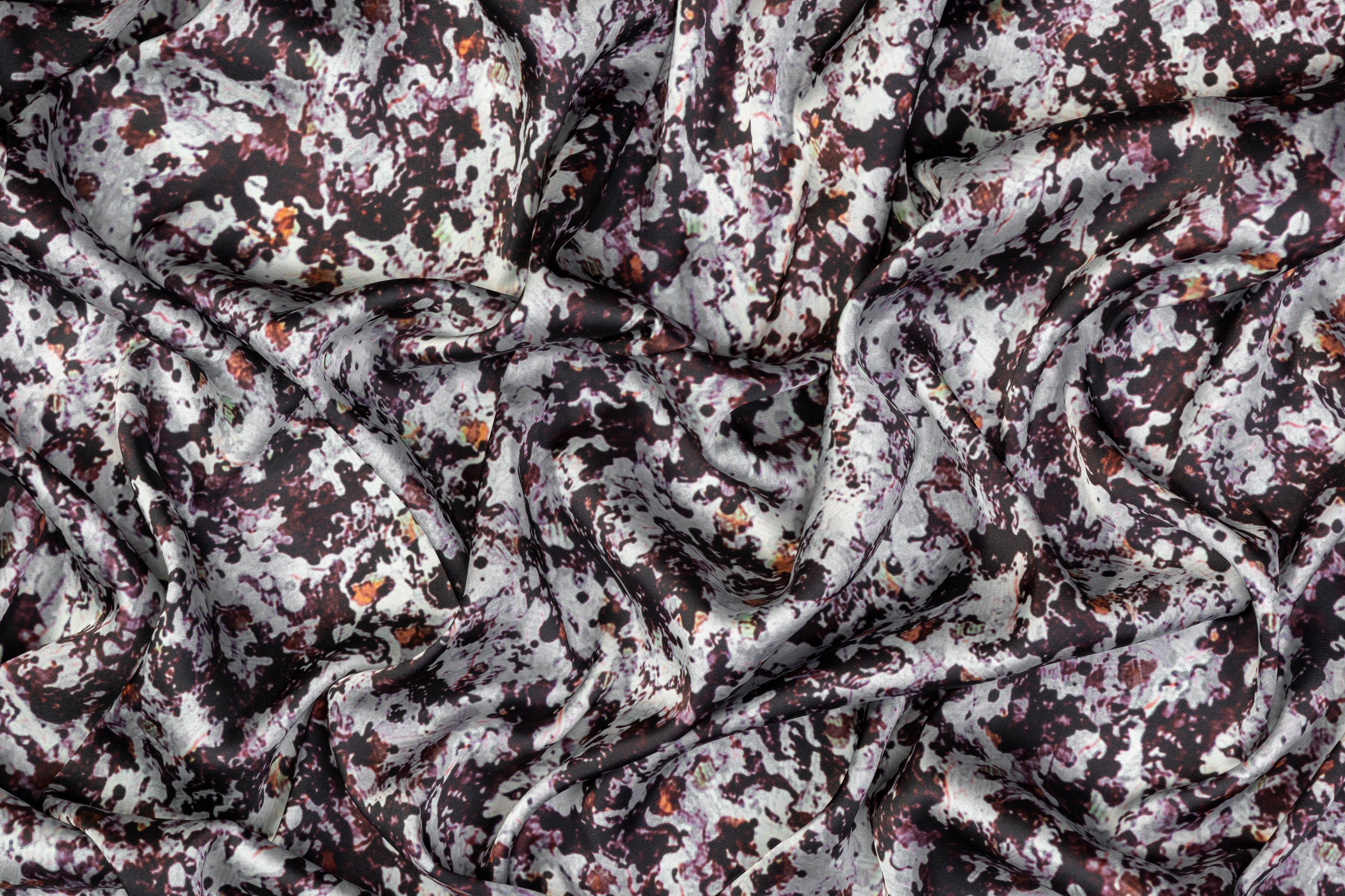 Splatter Print Polyester Charmeuse - Cool Gray and Black