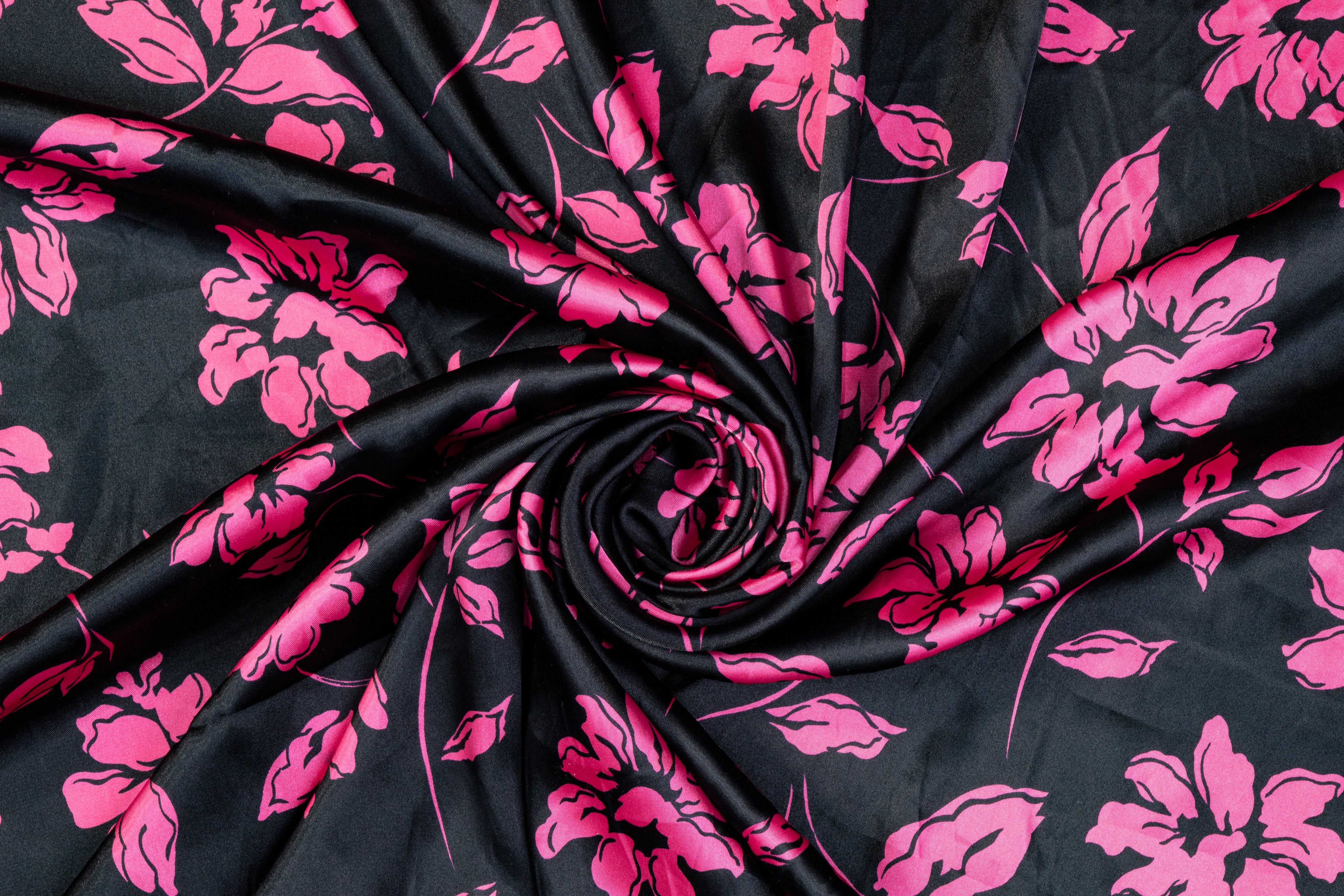 Floral Polyester Charmeuse - Pink and Black