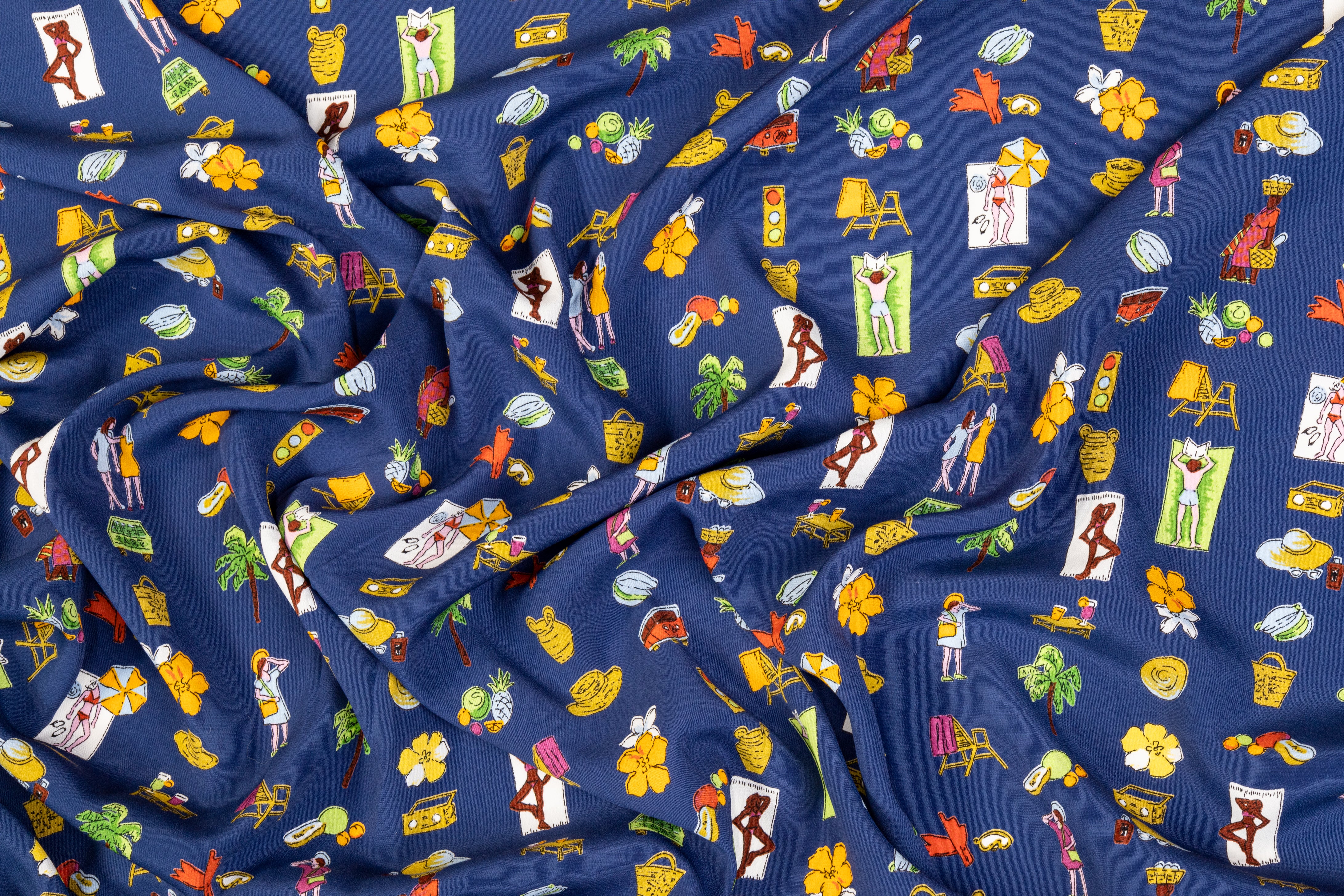 Viscose Crepe De Chine - Navy / Multicolor