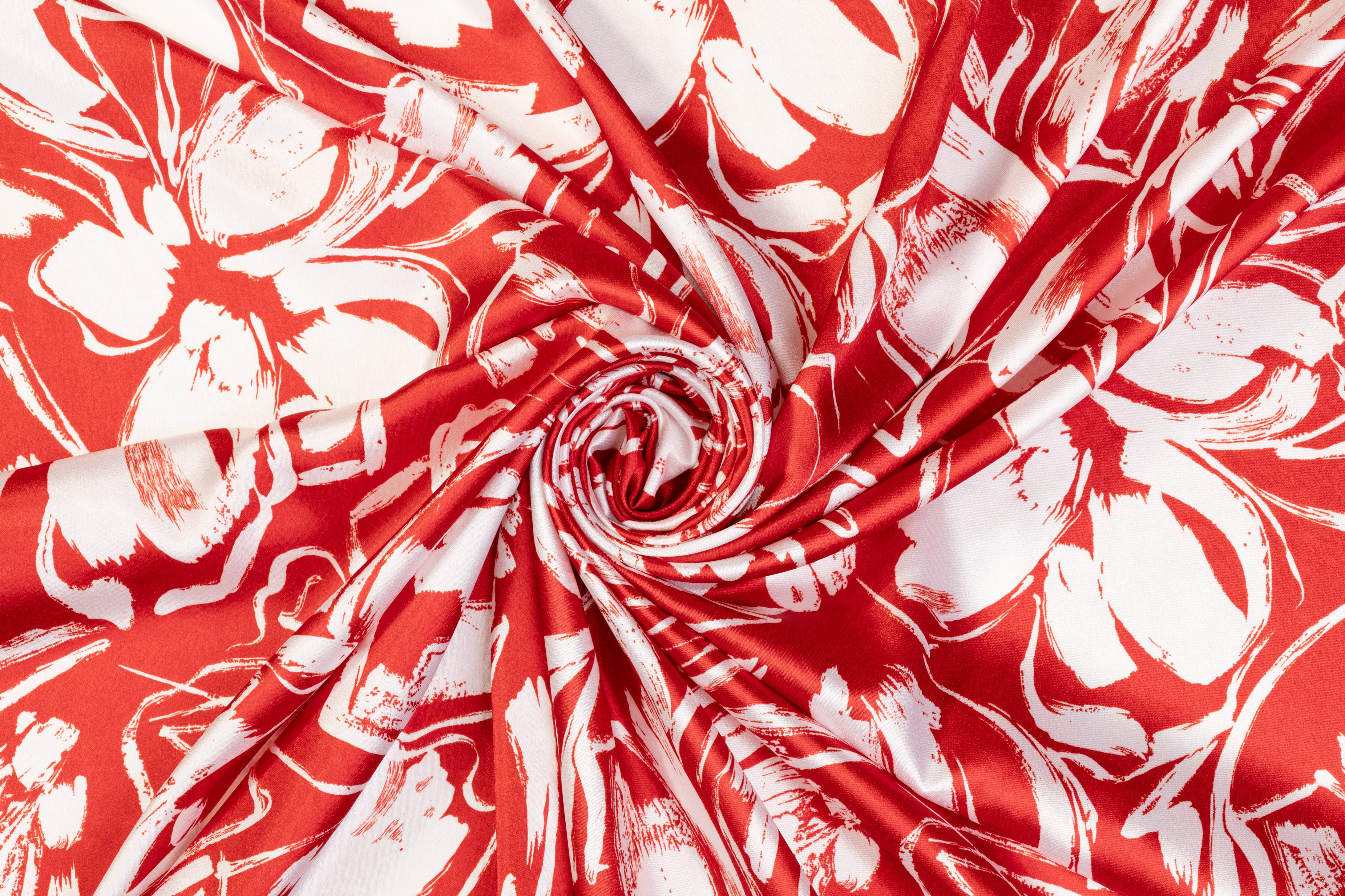 Floral Polyester Charmeuse - Red and White