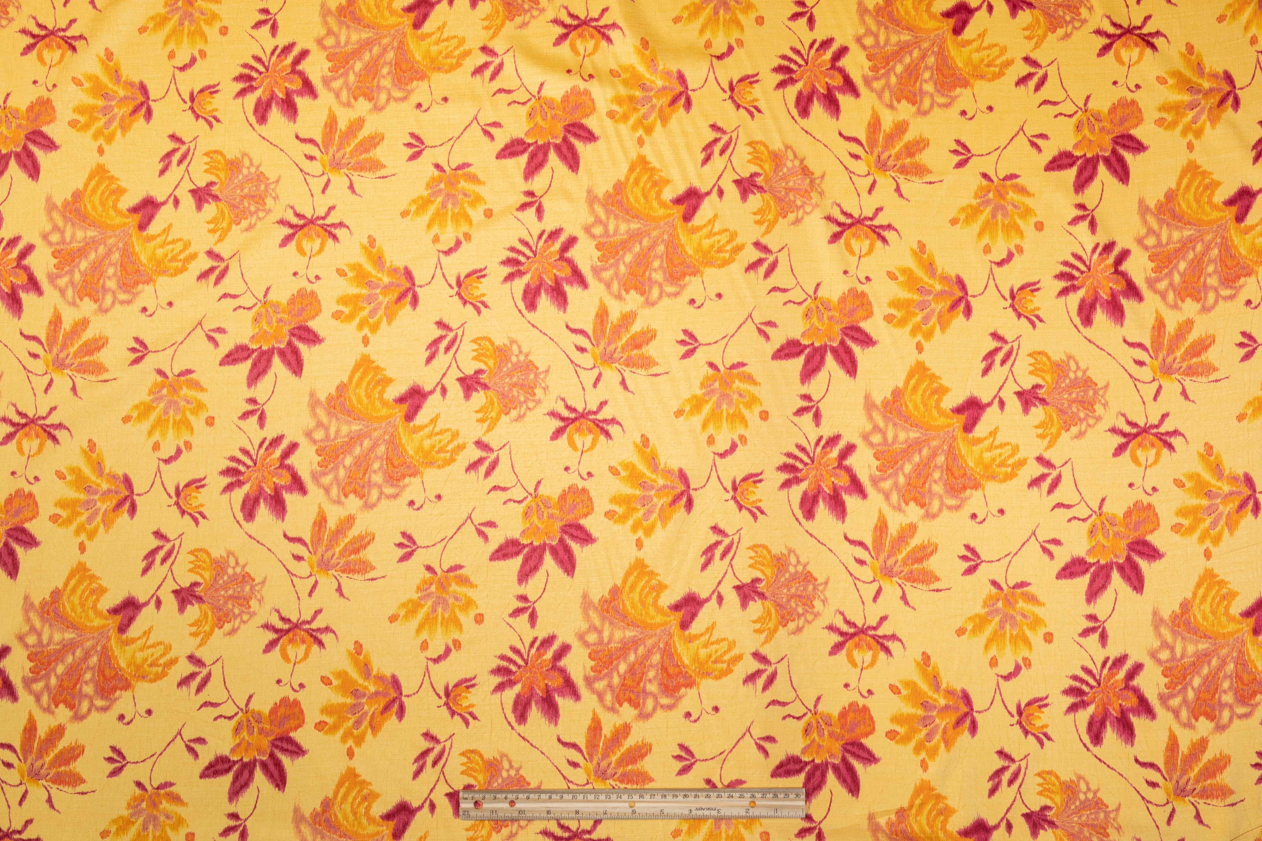Floral Printed Polyester Shantung - Yellow, Orange, Burgundy