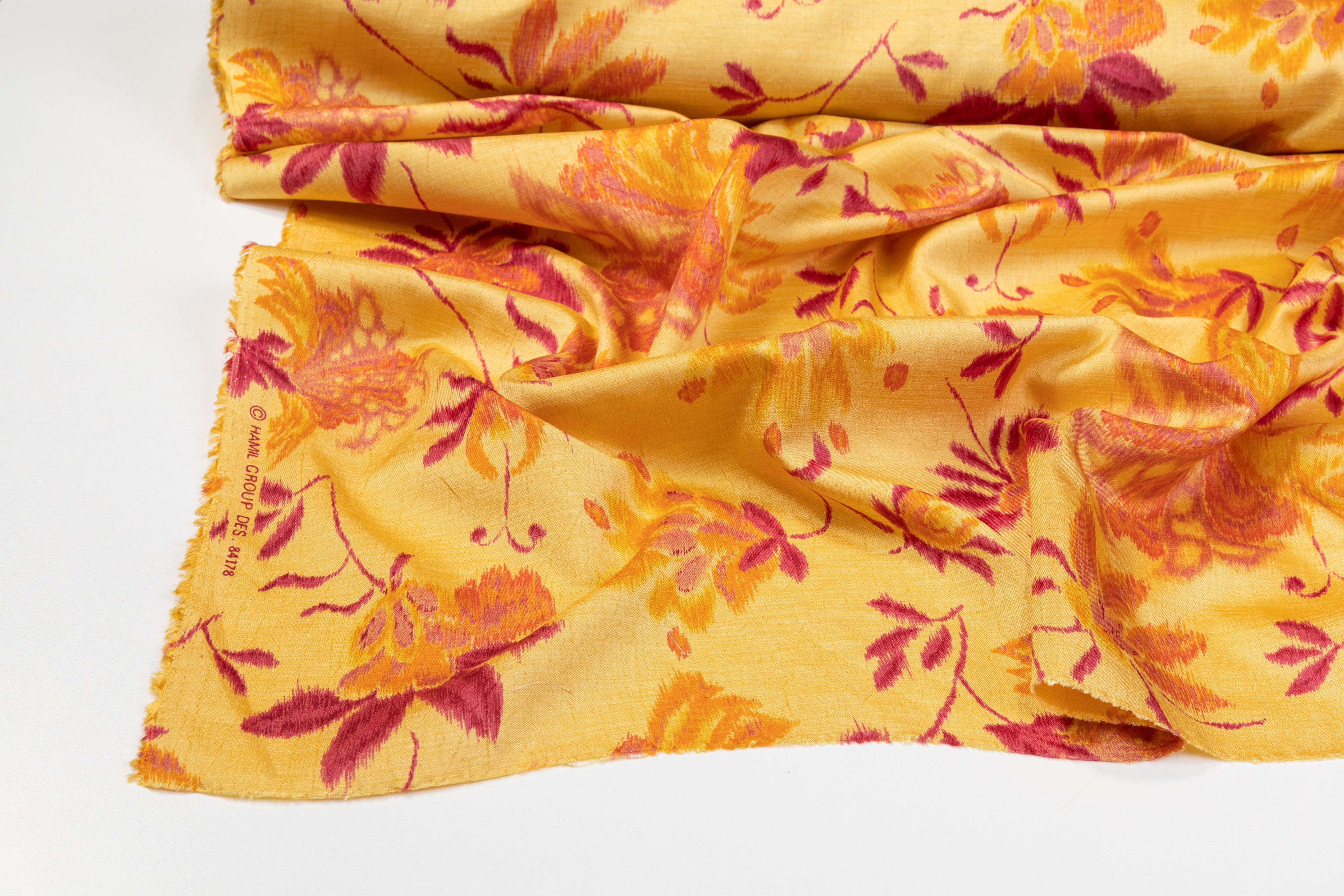Floral Printed Polyester Shantung - Yellow, Orange, Burgundy