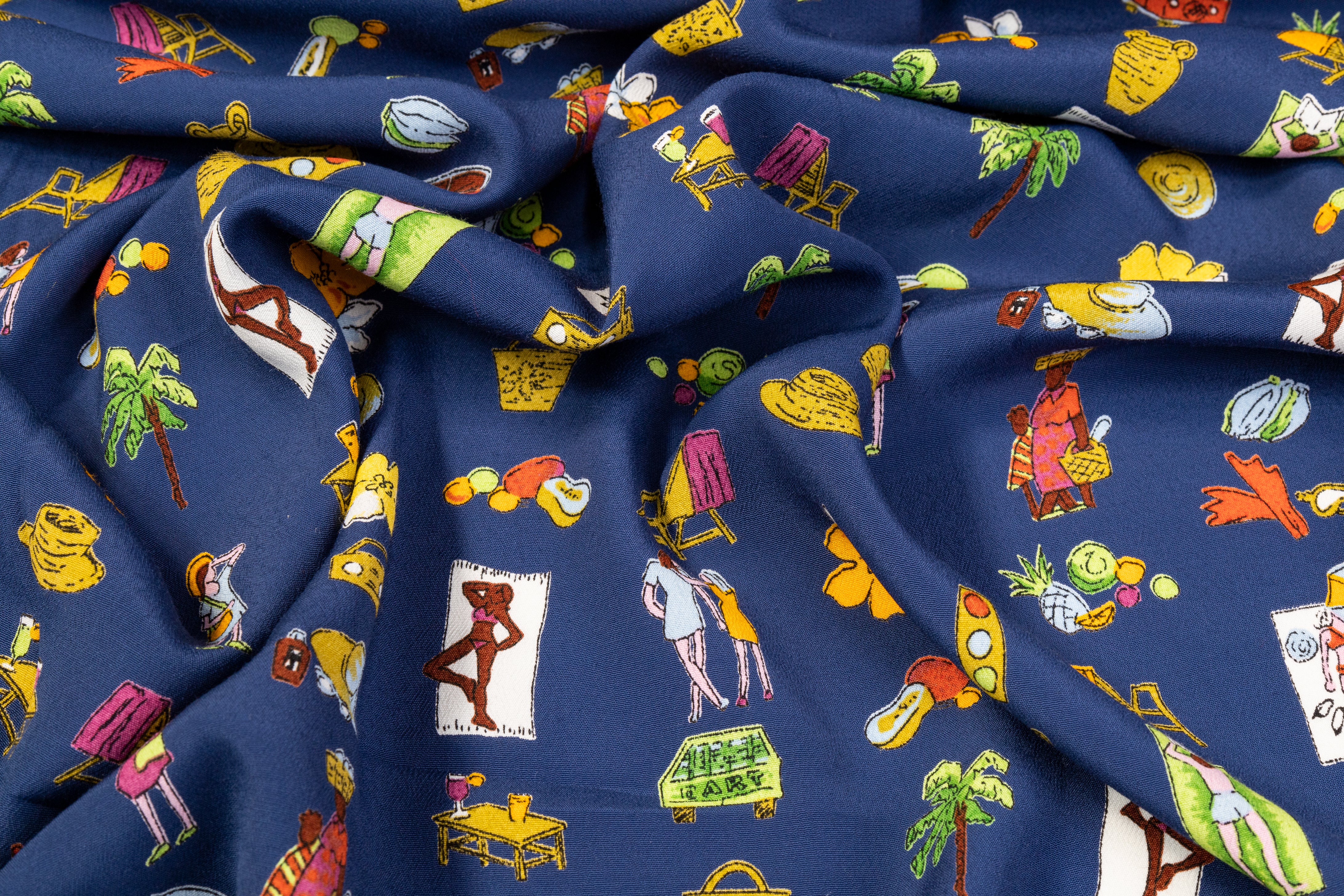 Viscose Crepe De Chine - Navy / Multicolor