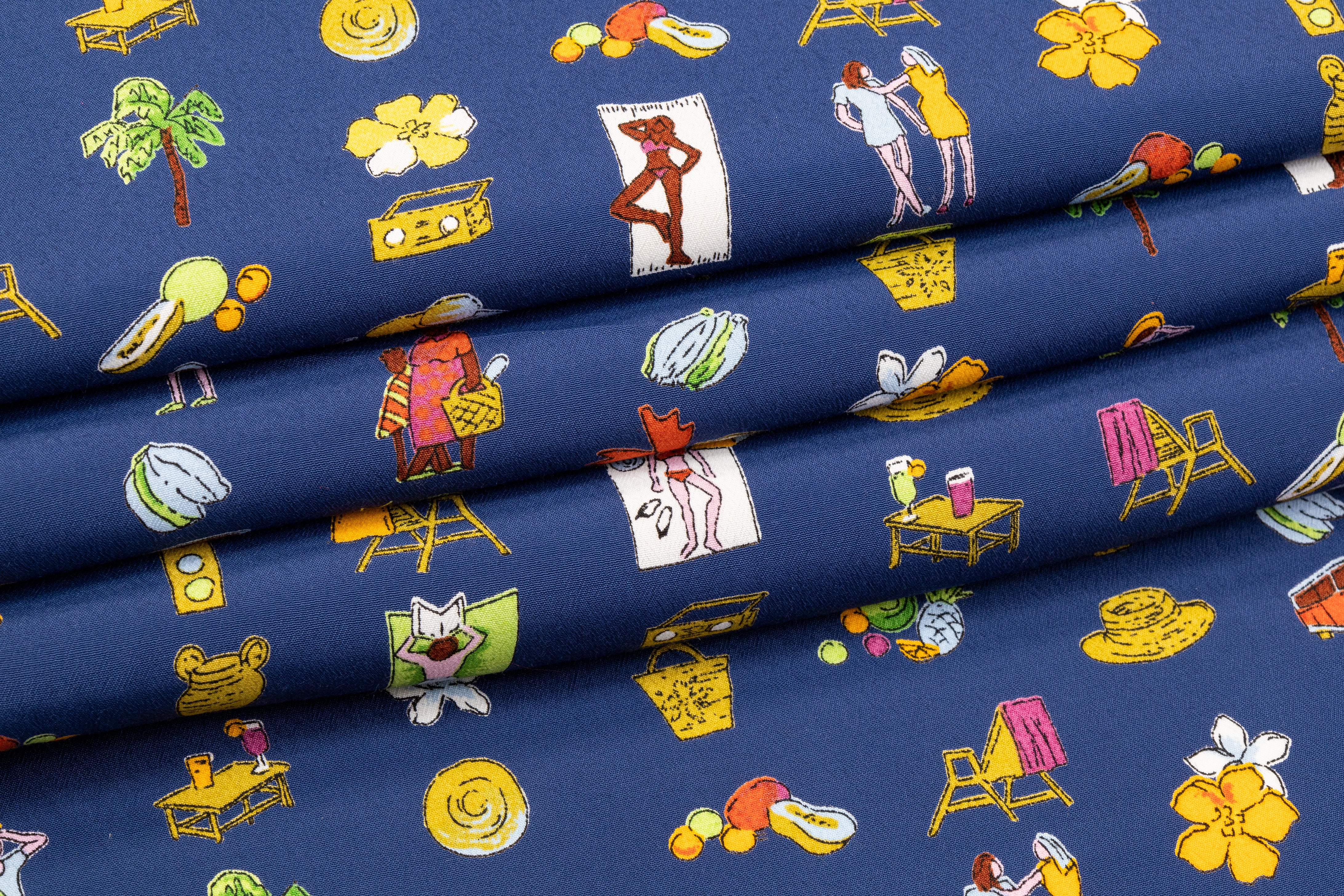 Viscose Crepe De Chine - Navy / Multicolor