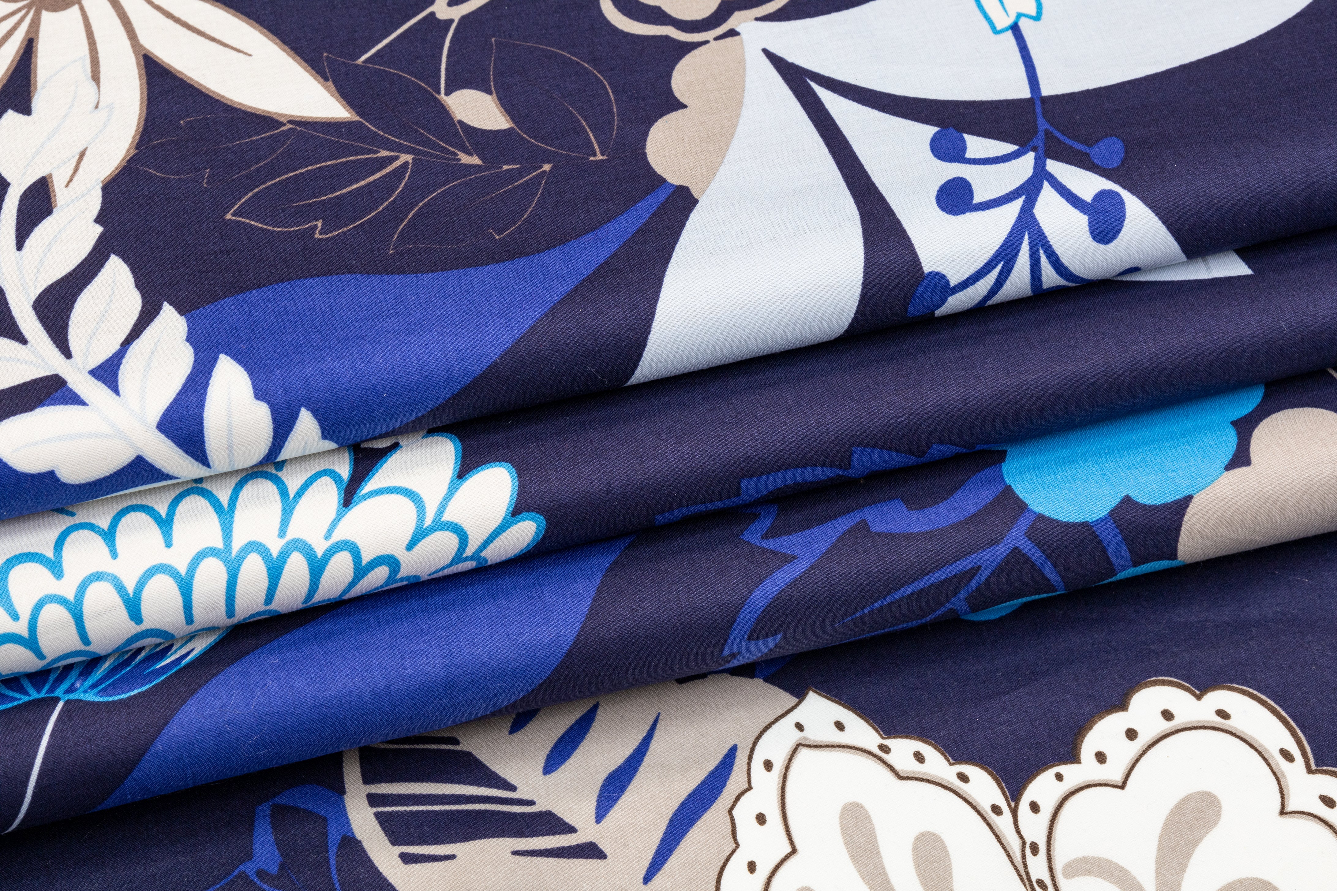 Floral Cotton Print - Blue, White, Gray