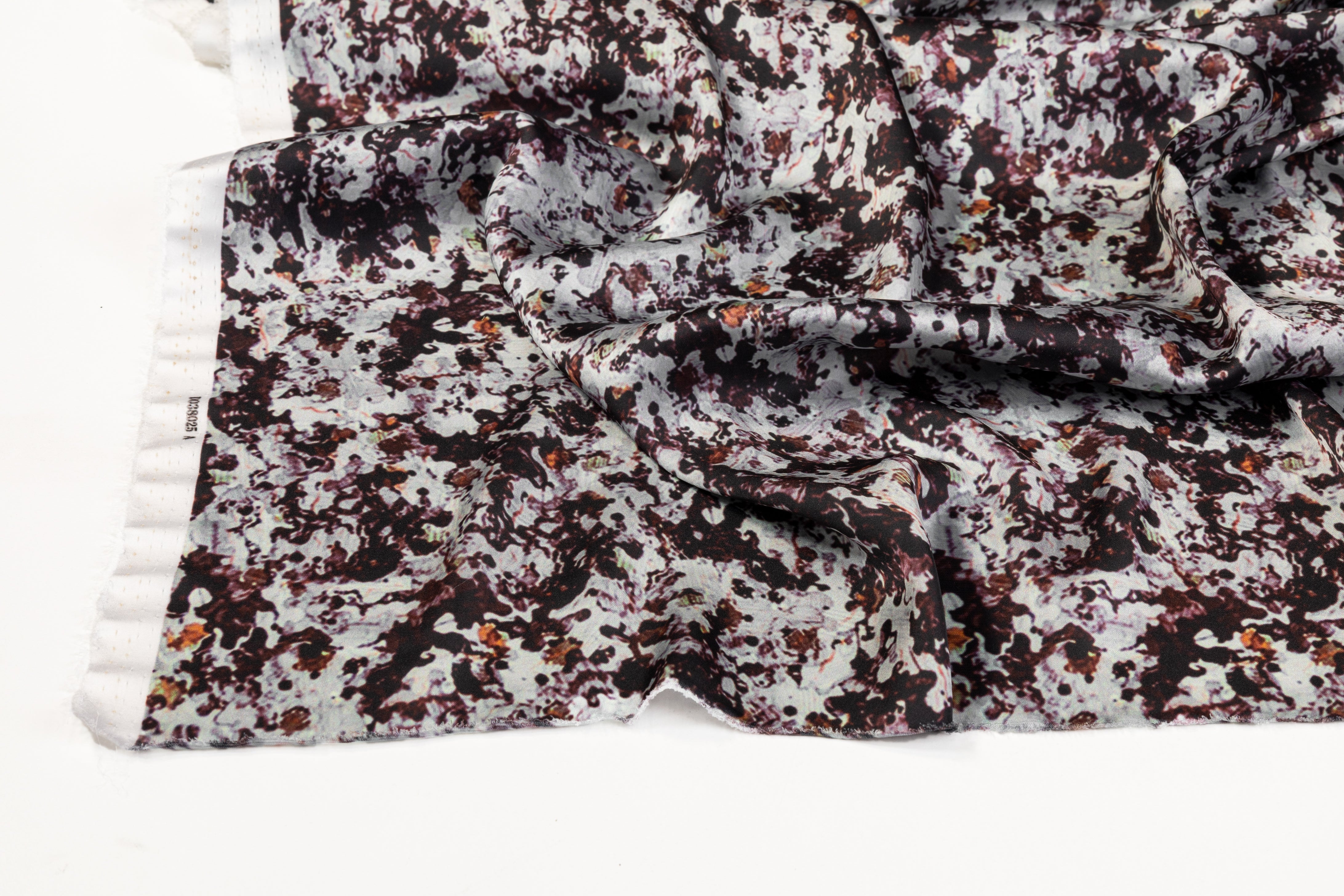 Splatter Print Polyester Charmeuse - Cool Gray and Black