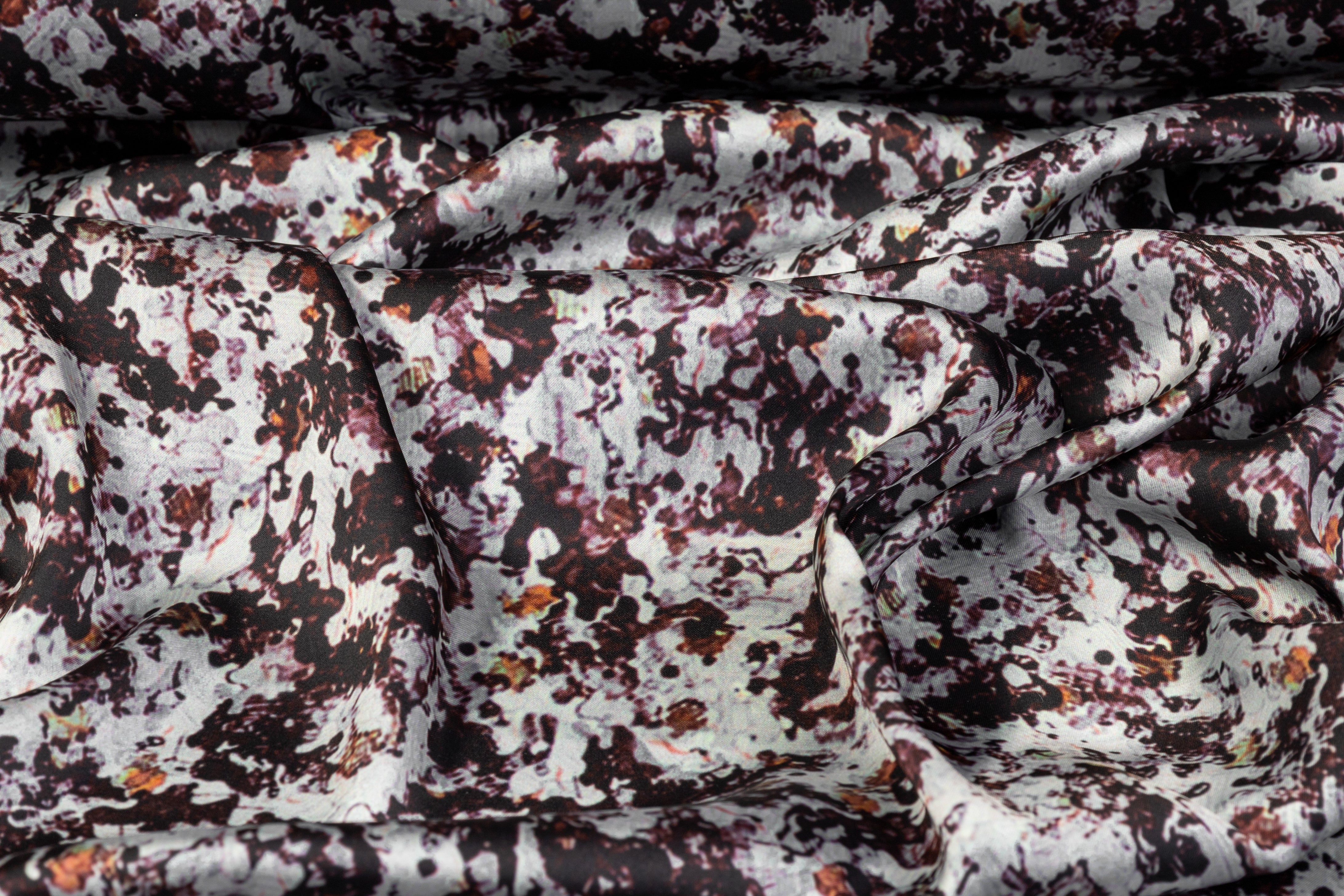 Splatter Print Polyester Charmeuse - Cool Gray and Black