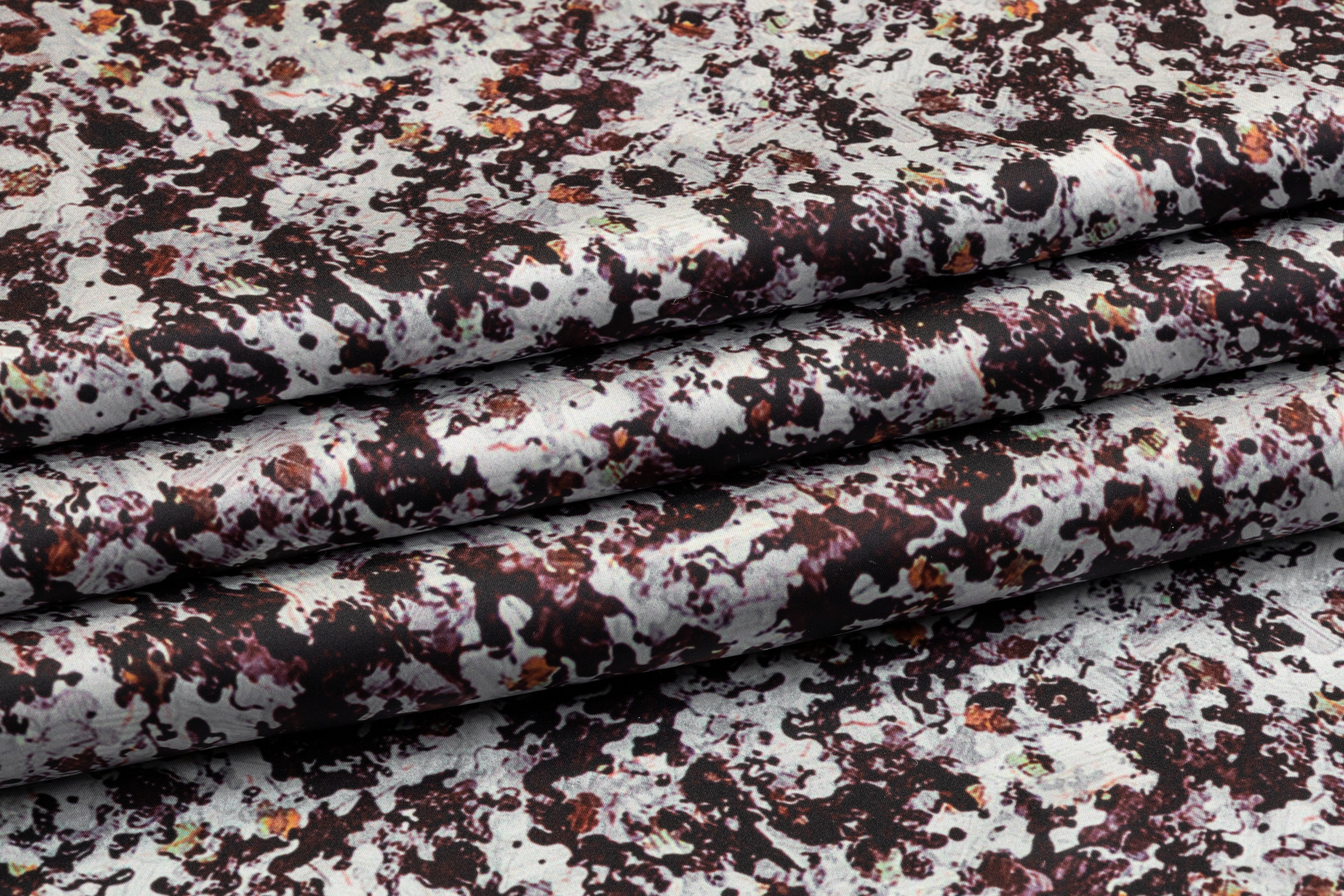 Splatter Print Polyester Charmeuse - Cool Gray and Black