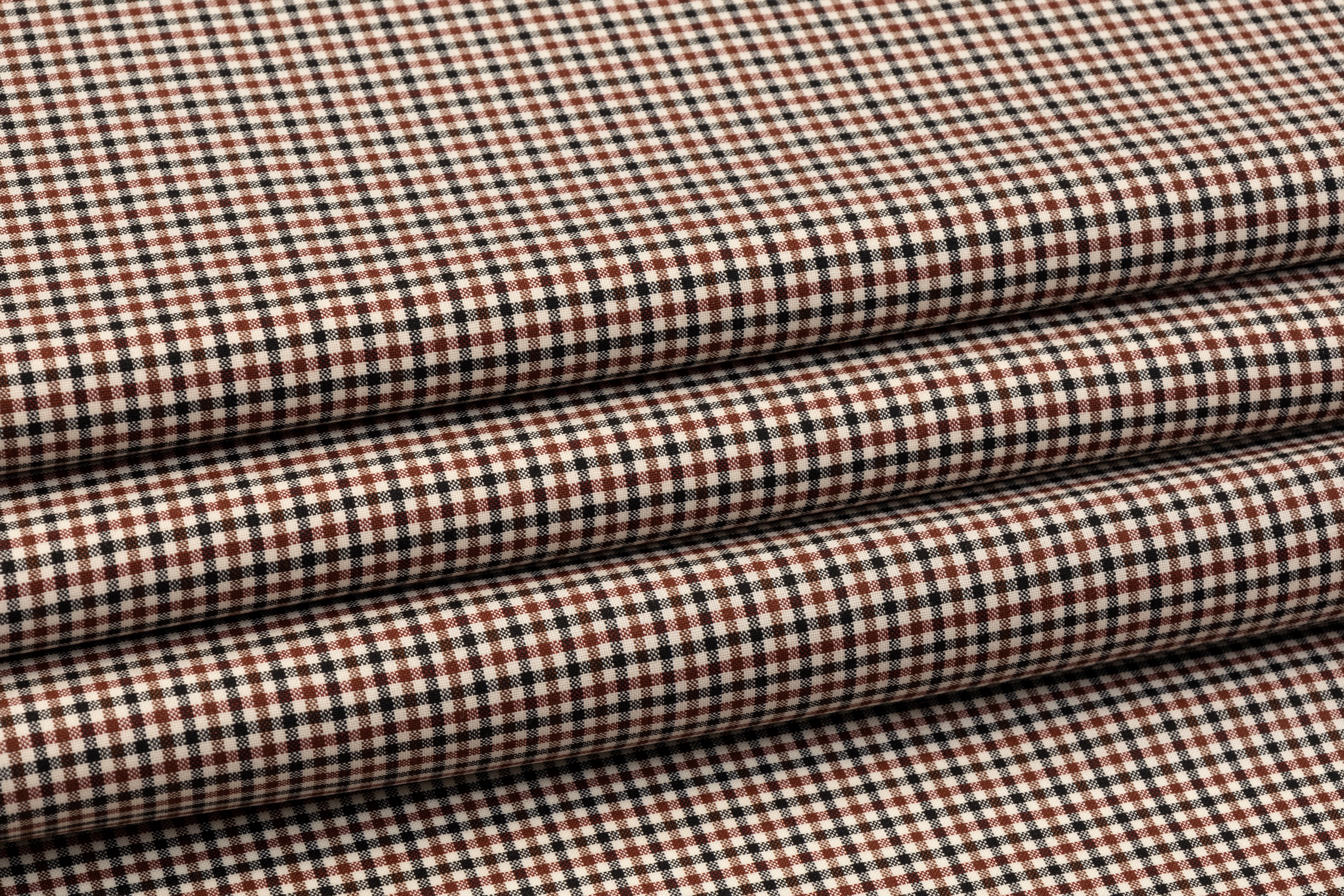 Checked Italian Wool Suiting - Maroon, Black, Brown, White