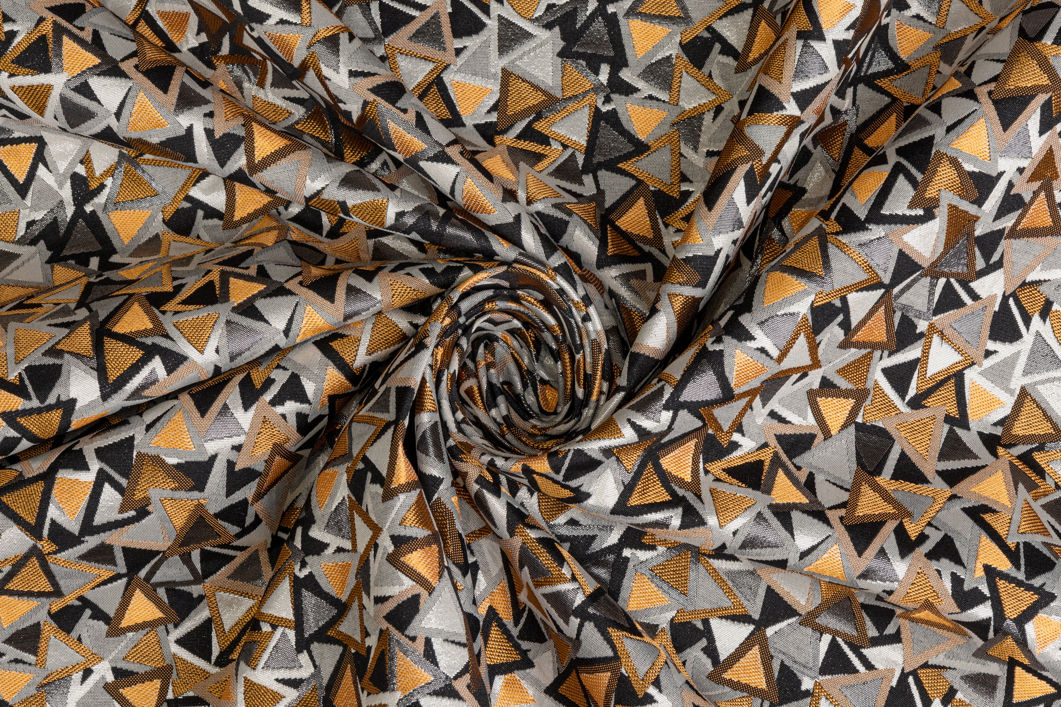 Geometric Metallic Italian Brocade - Orange, Black, Gray