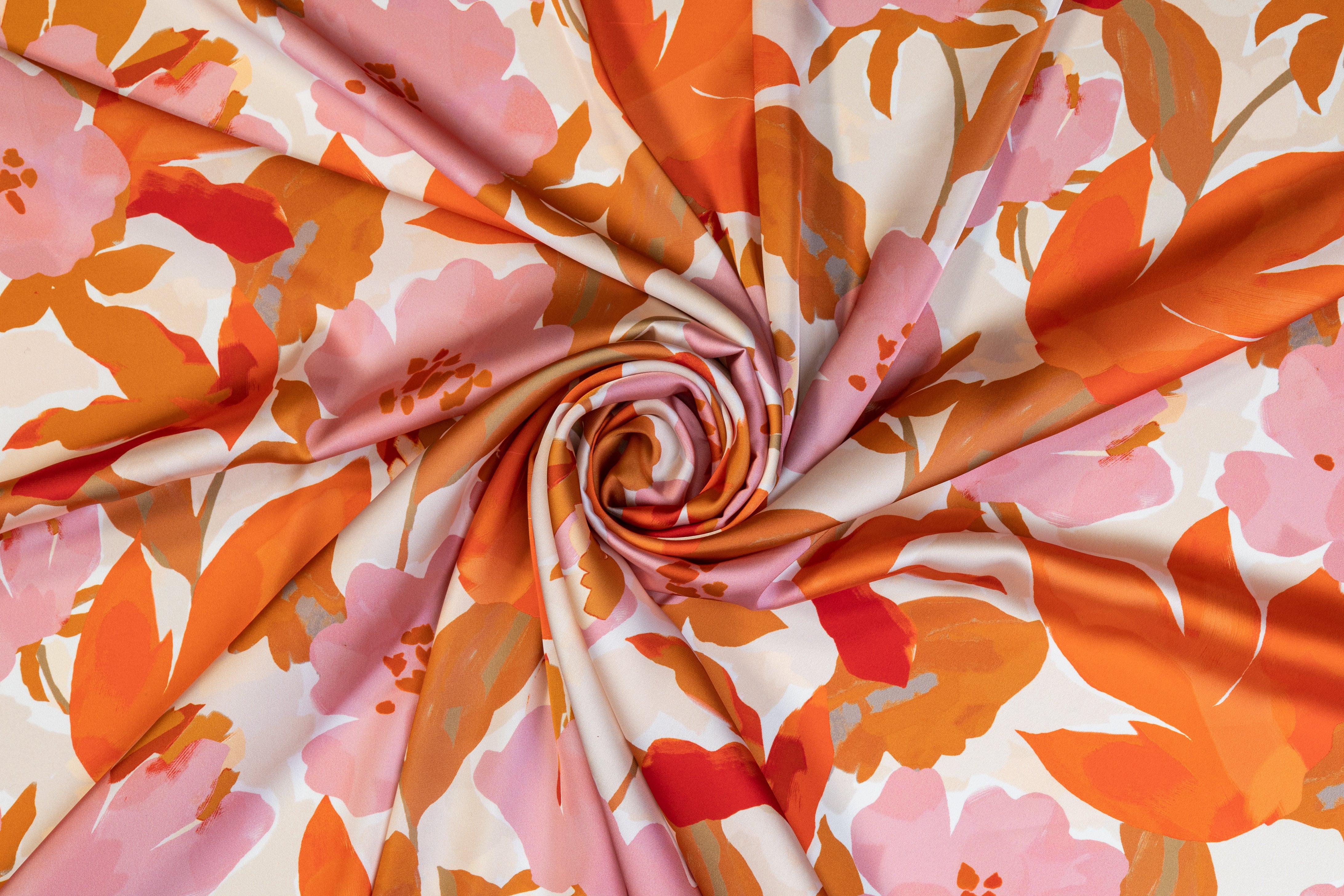 Floral Italian Charmeuse - Pink and Orange