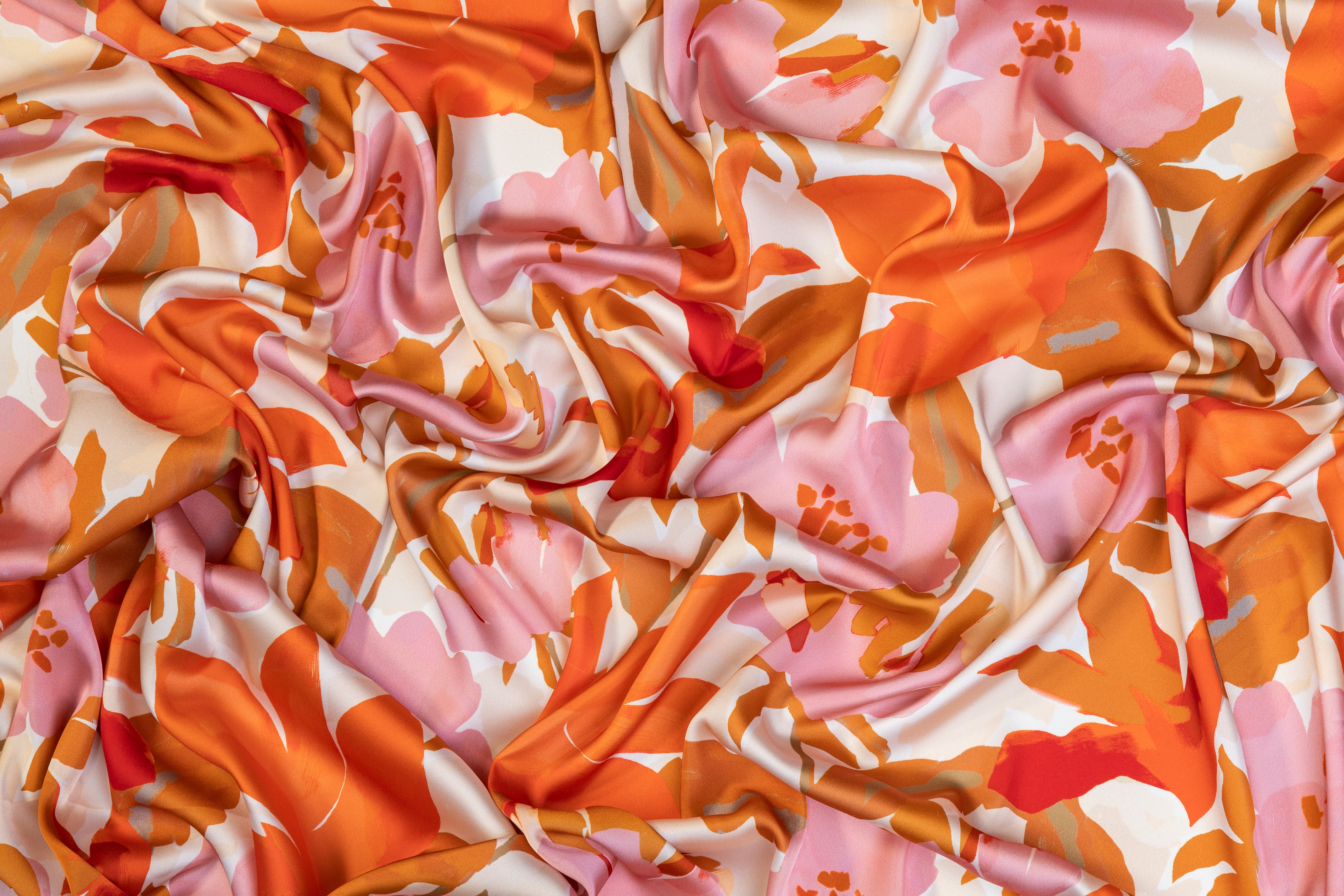 Floral Italian Charmeuse - Pink and Orange