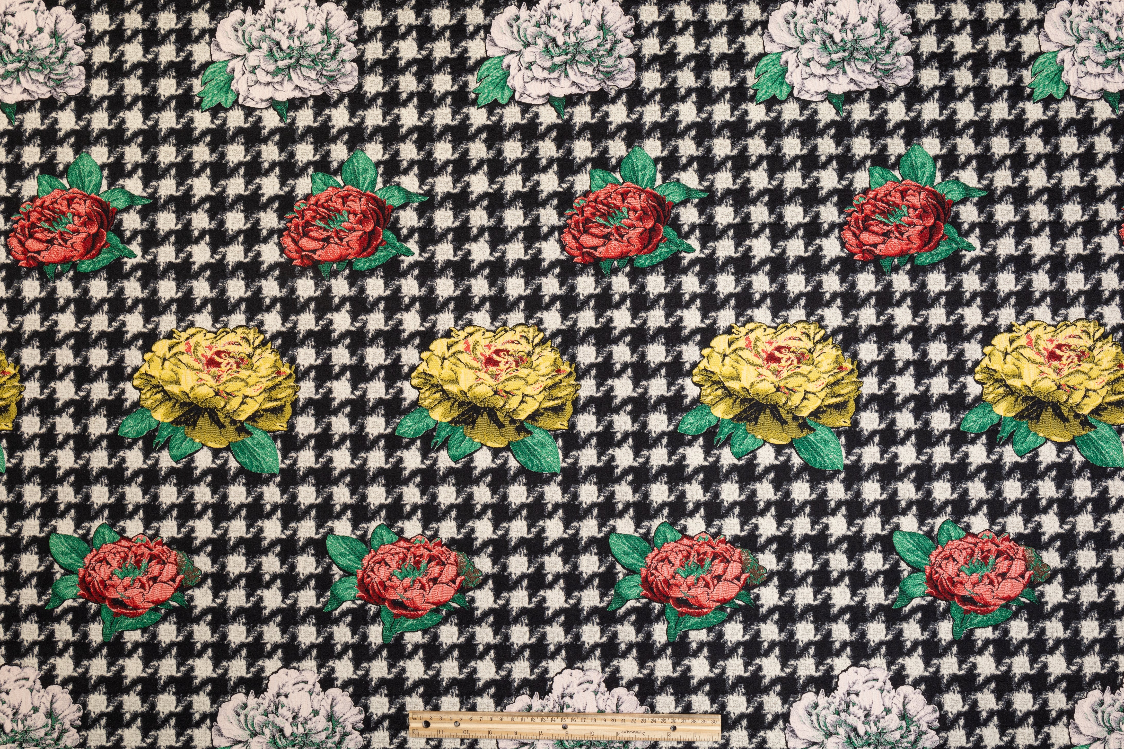 Floral Houndstooth Italian Cotton Blend Brocade - Multicolor