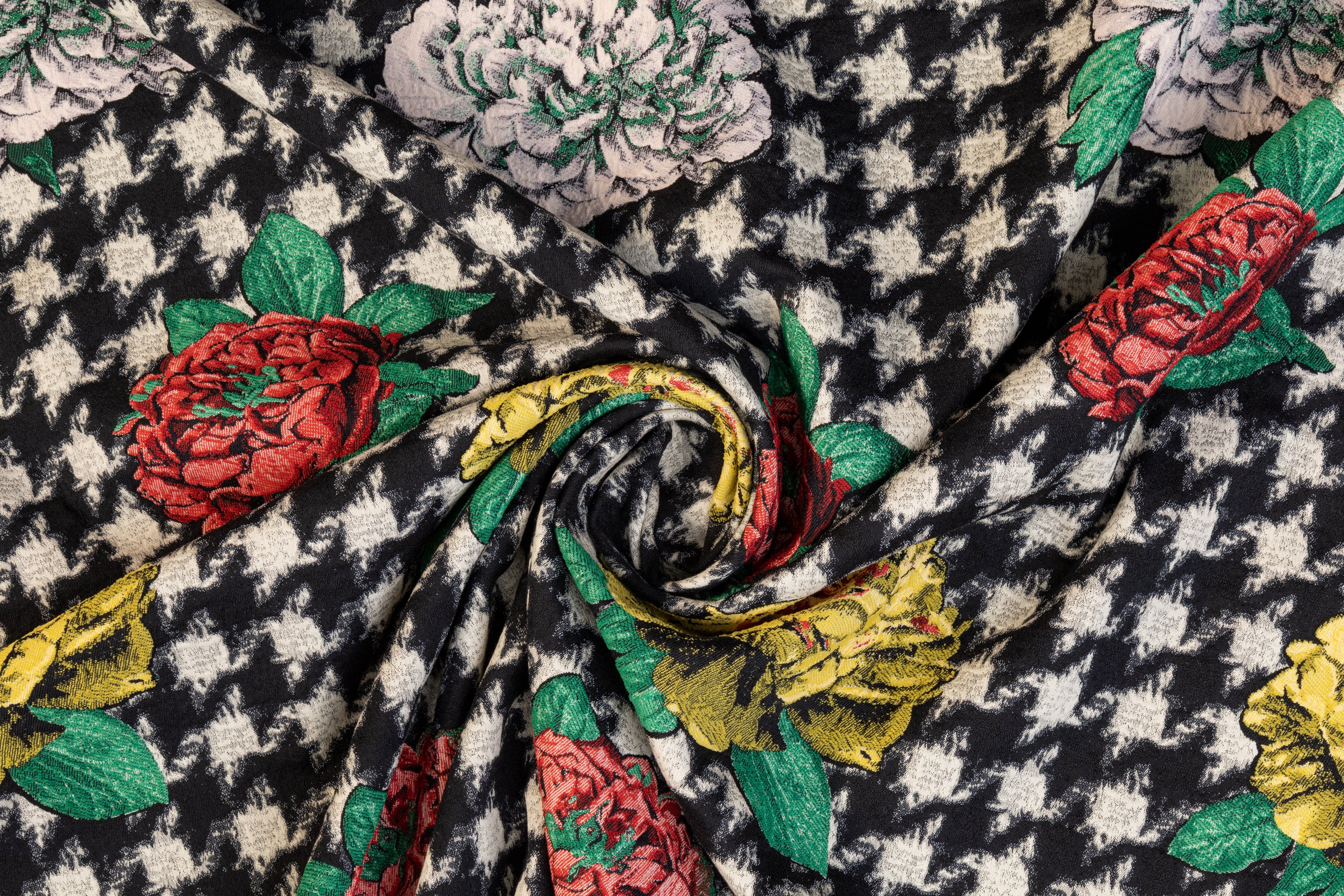 Floral Houndstooth Italian Cotton Blend Brocade - Multicolor