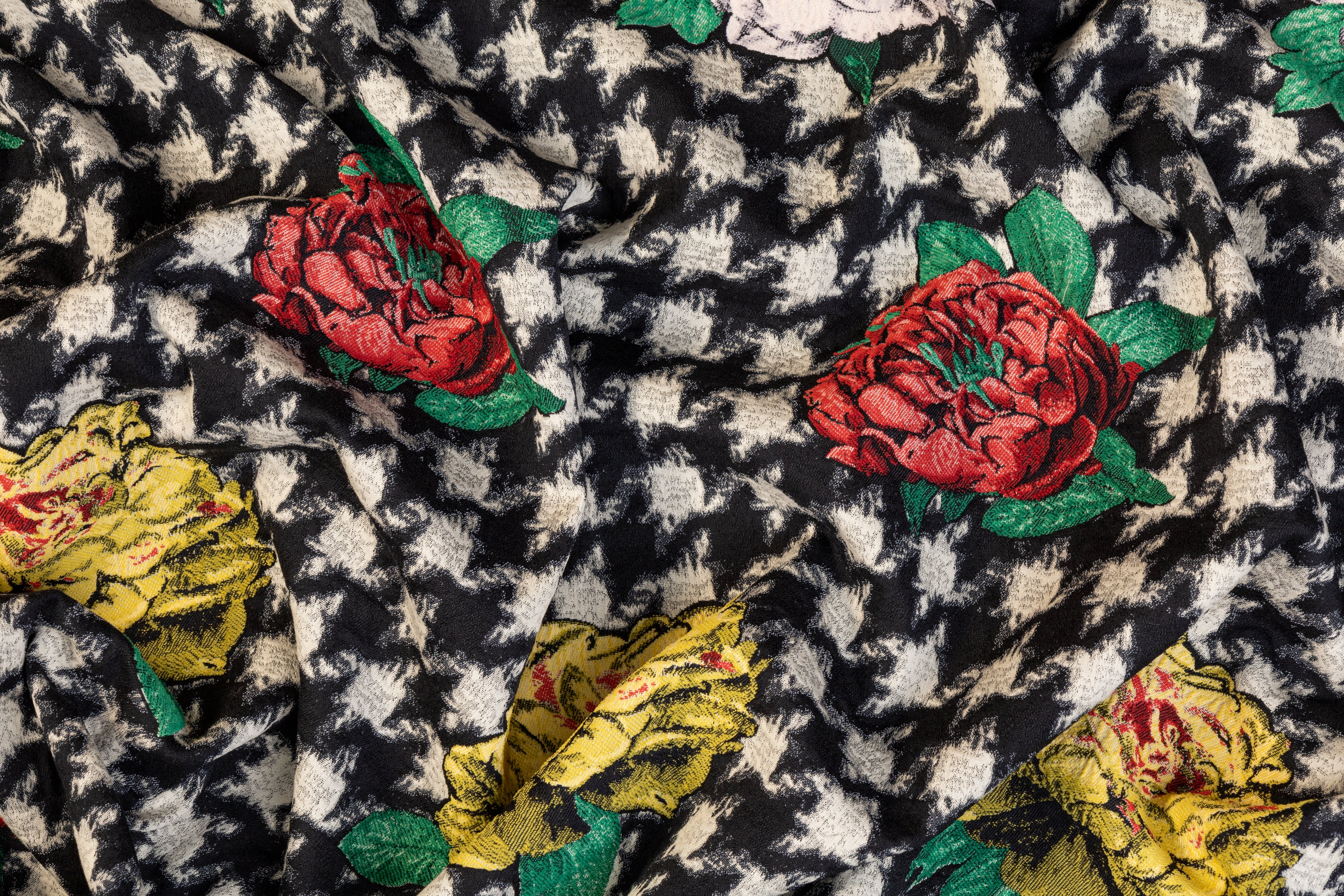 Floral Houndstooth Italian Cotton Blend Brocade - Multicolor