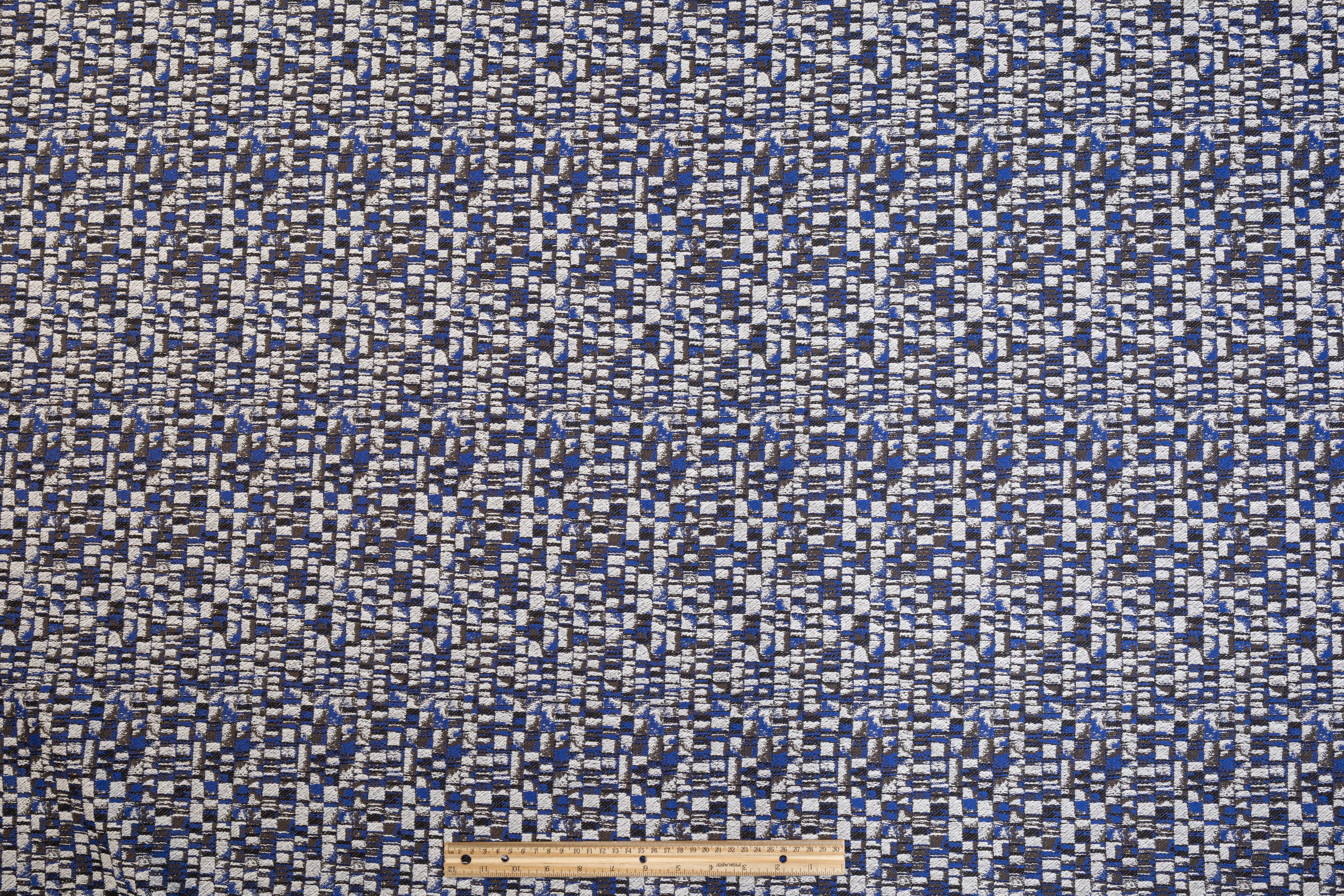 Italian Cotton Viscose Brocade - Blue, White, Black