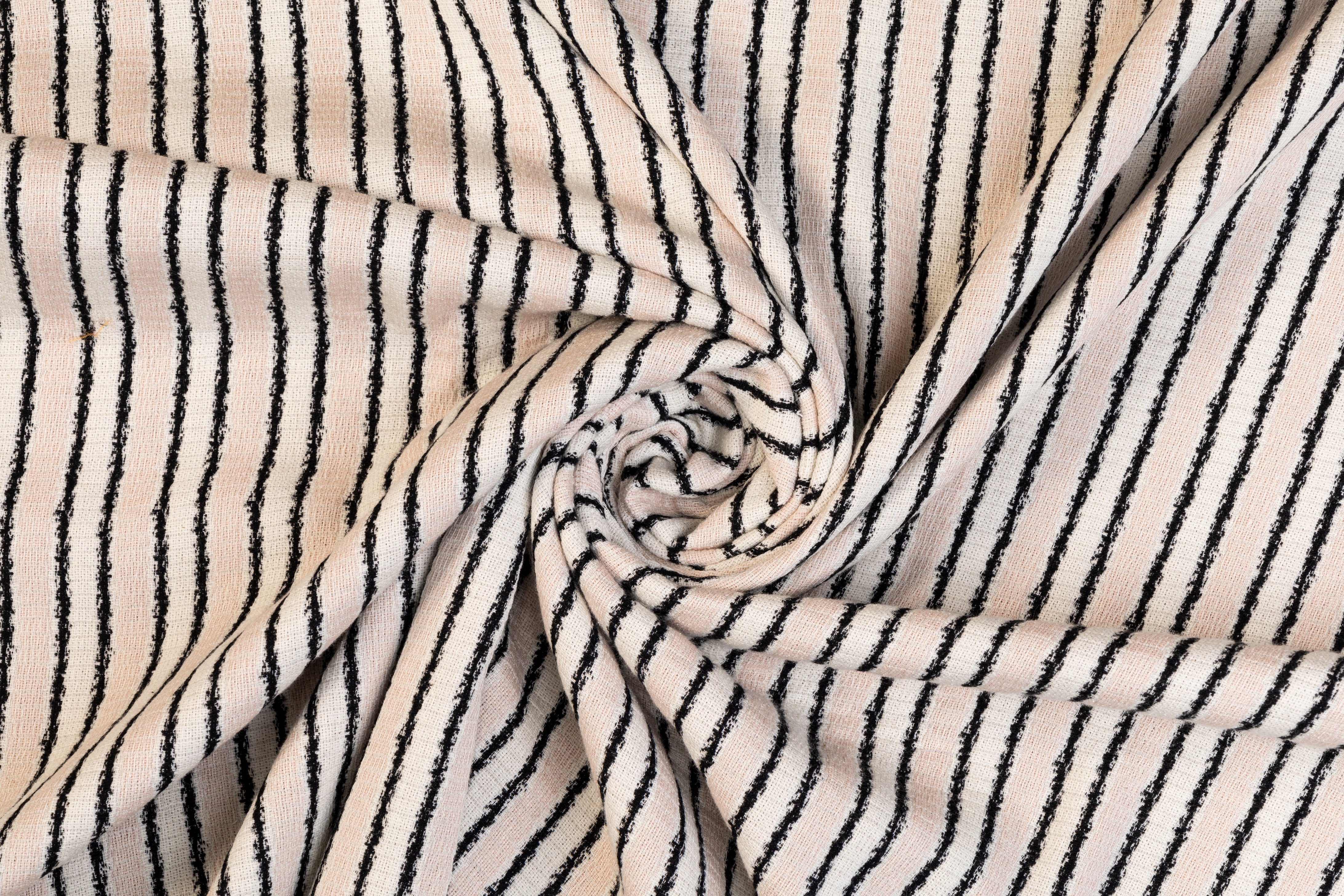 Striped Italian Cotton Viscose Jersey Tweed - Blush, White, Black