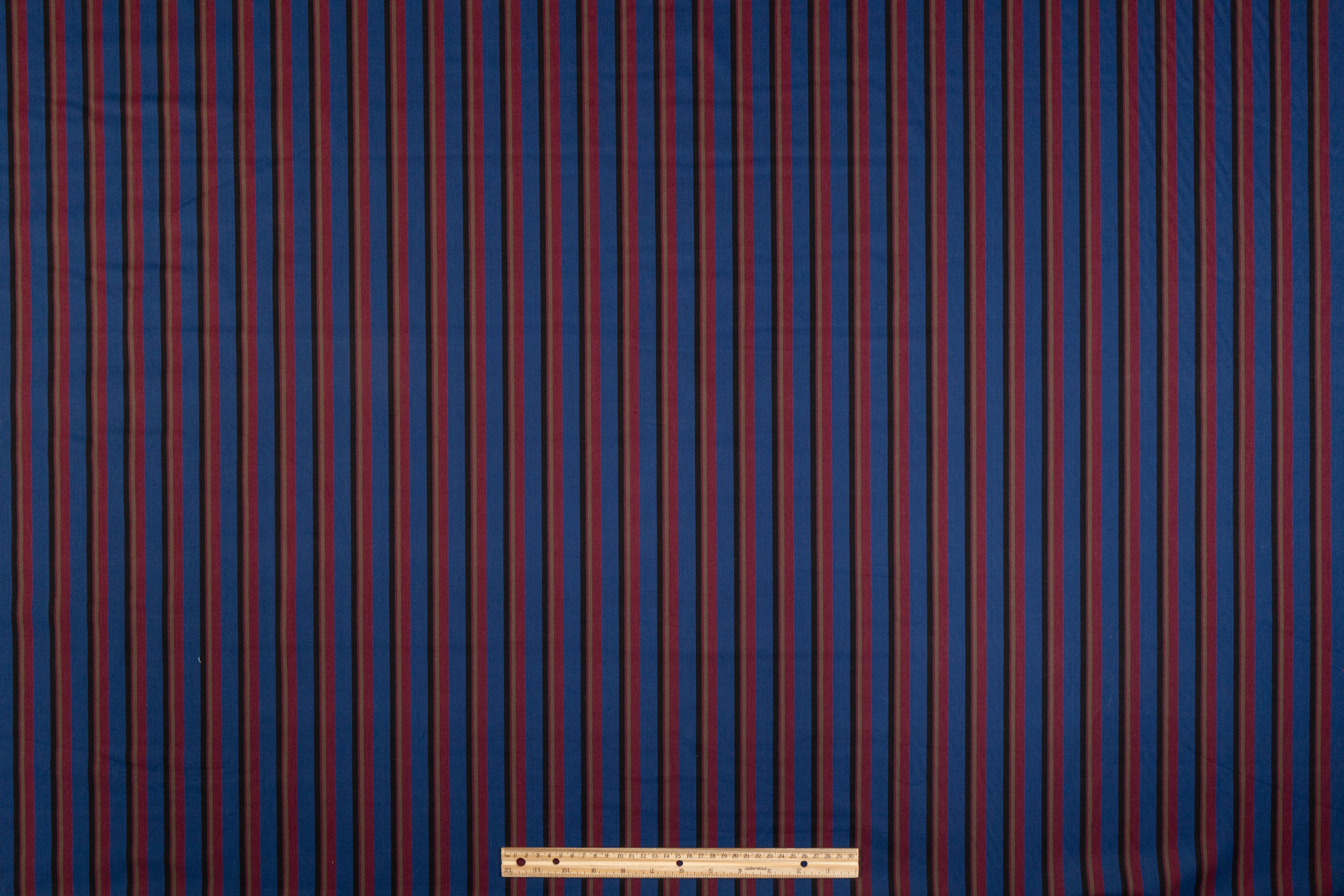 Striped Italian Poly Cotton Twill - Maroon, Blue, Black