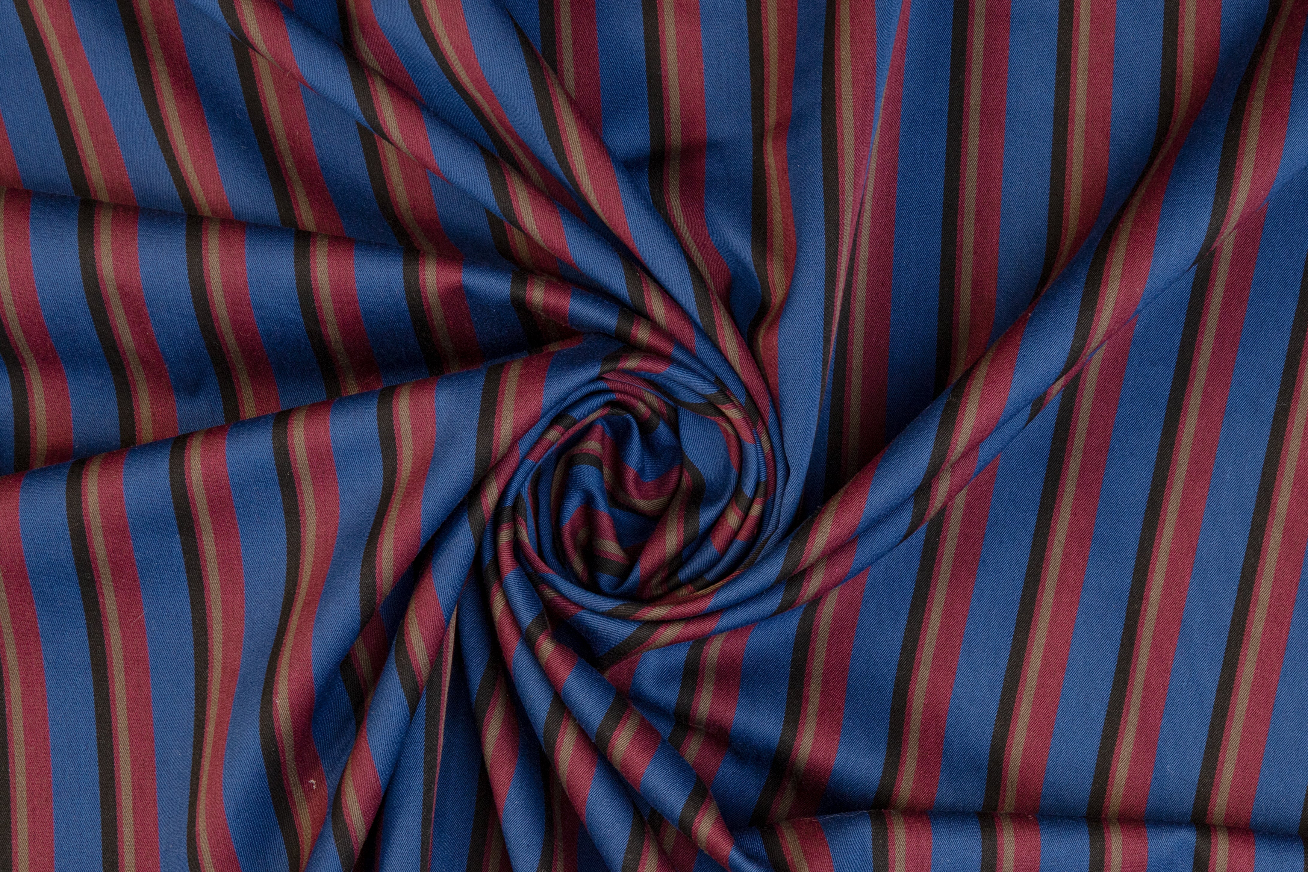 Striped Italian Poly Cotton Twill - Maroon, Blue, Black