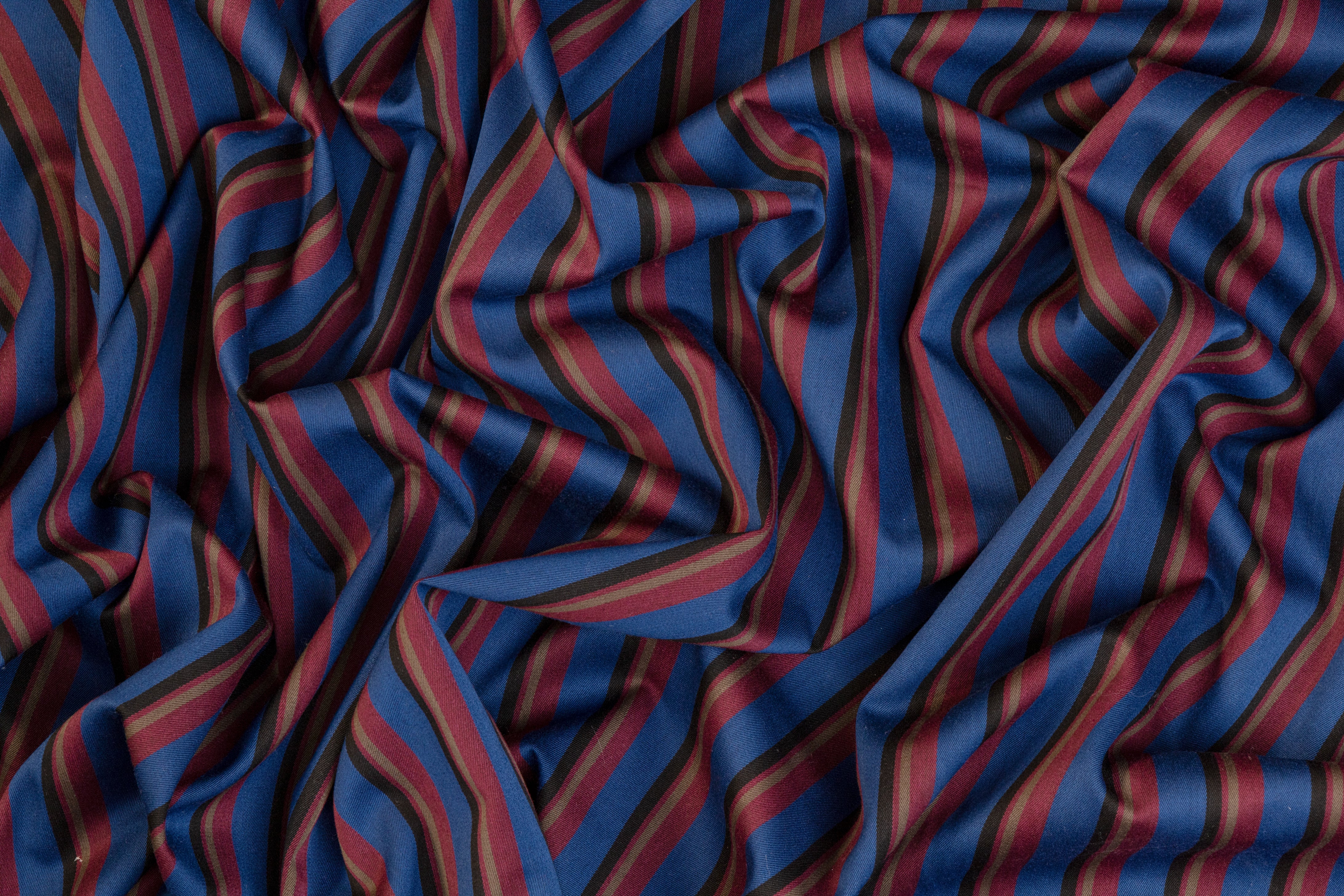 Striped Italian Poly Cotton Twill - Maroon, Blue, Black