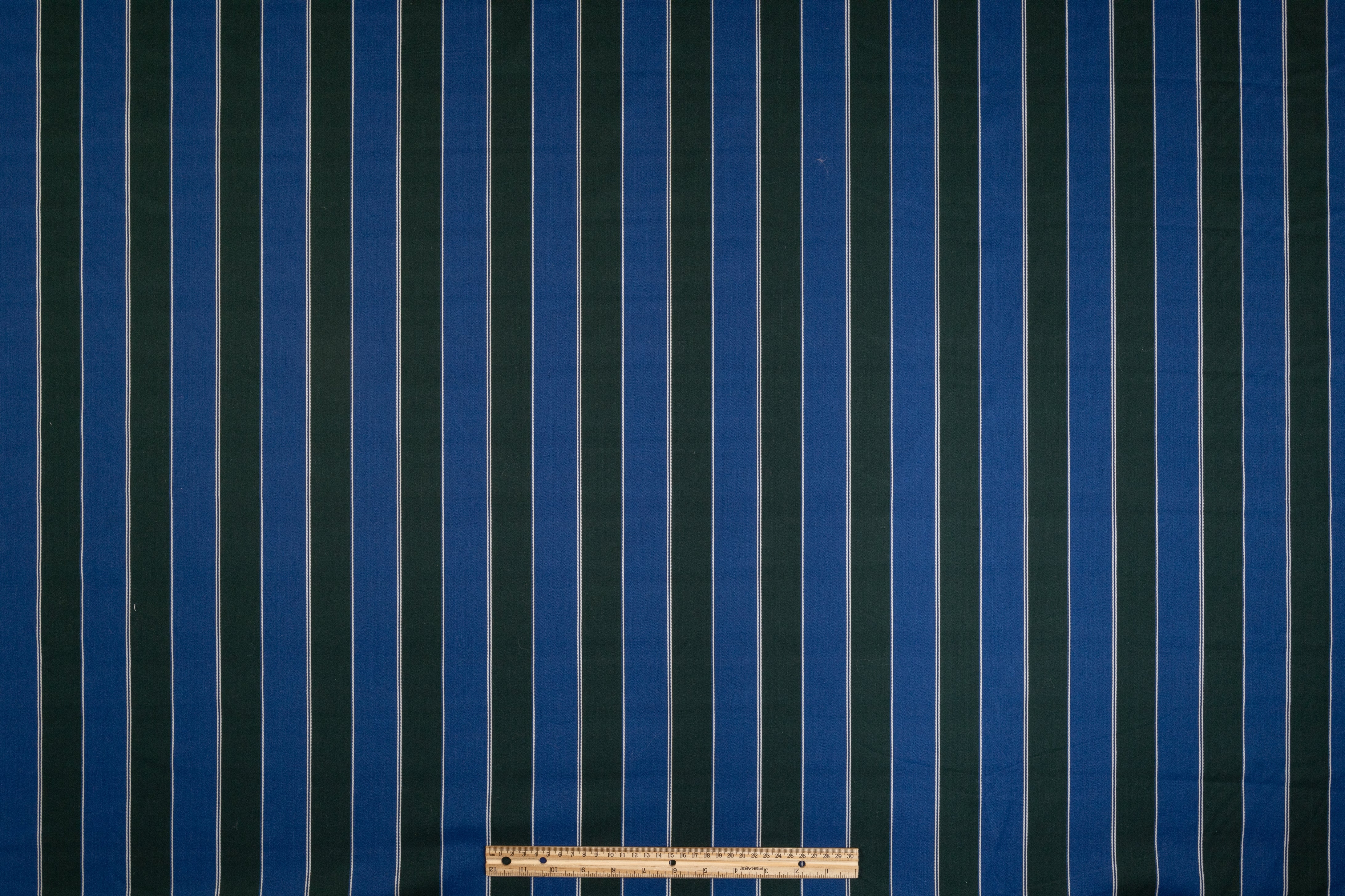 Striped Italian Poly Cotton Twill - Blue, Green, White