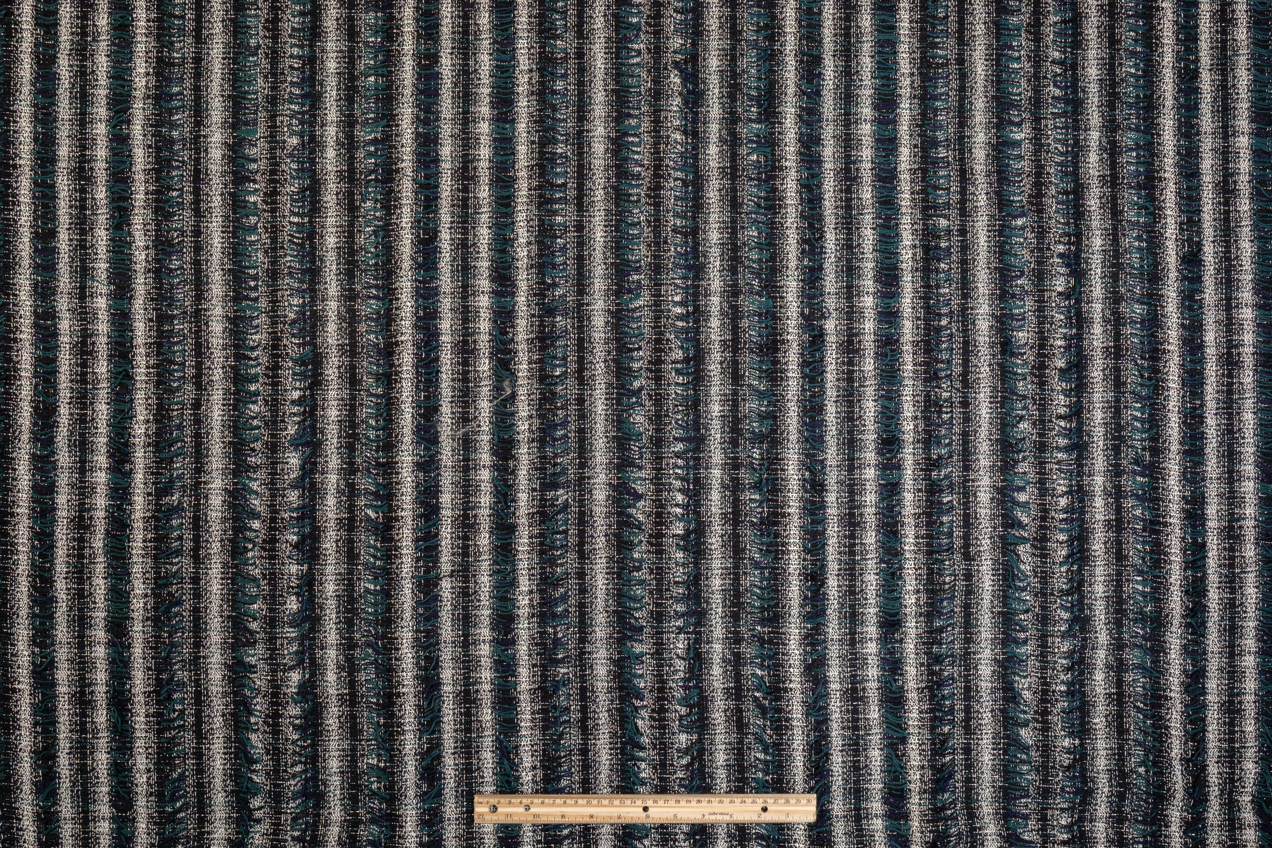 Metallic Italian Fringe Tweed - Teal, Navy, Black, White