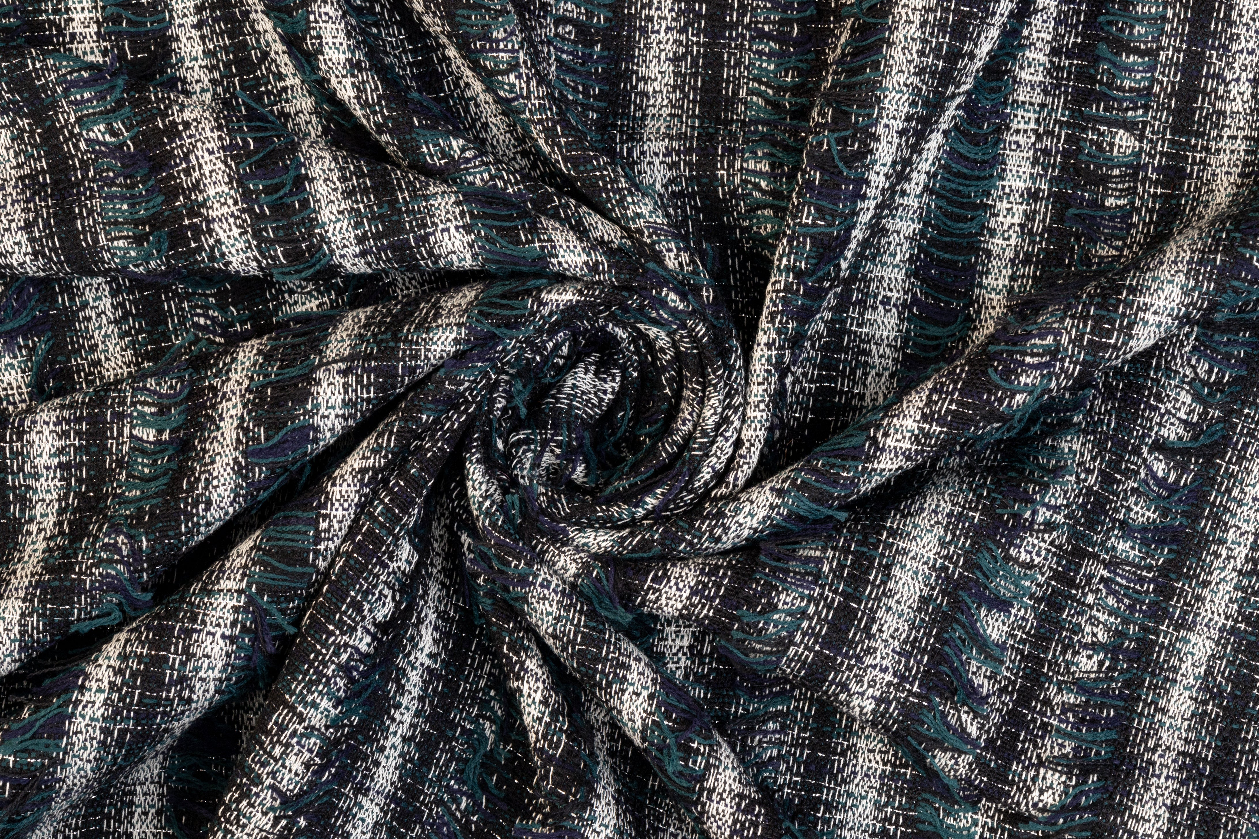 Metallic Italian Fringe Tweed - Teal, Navy, Black, White