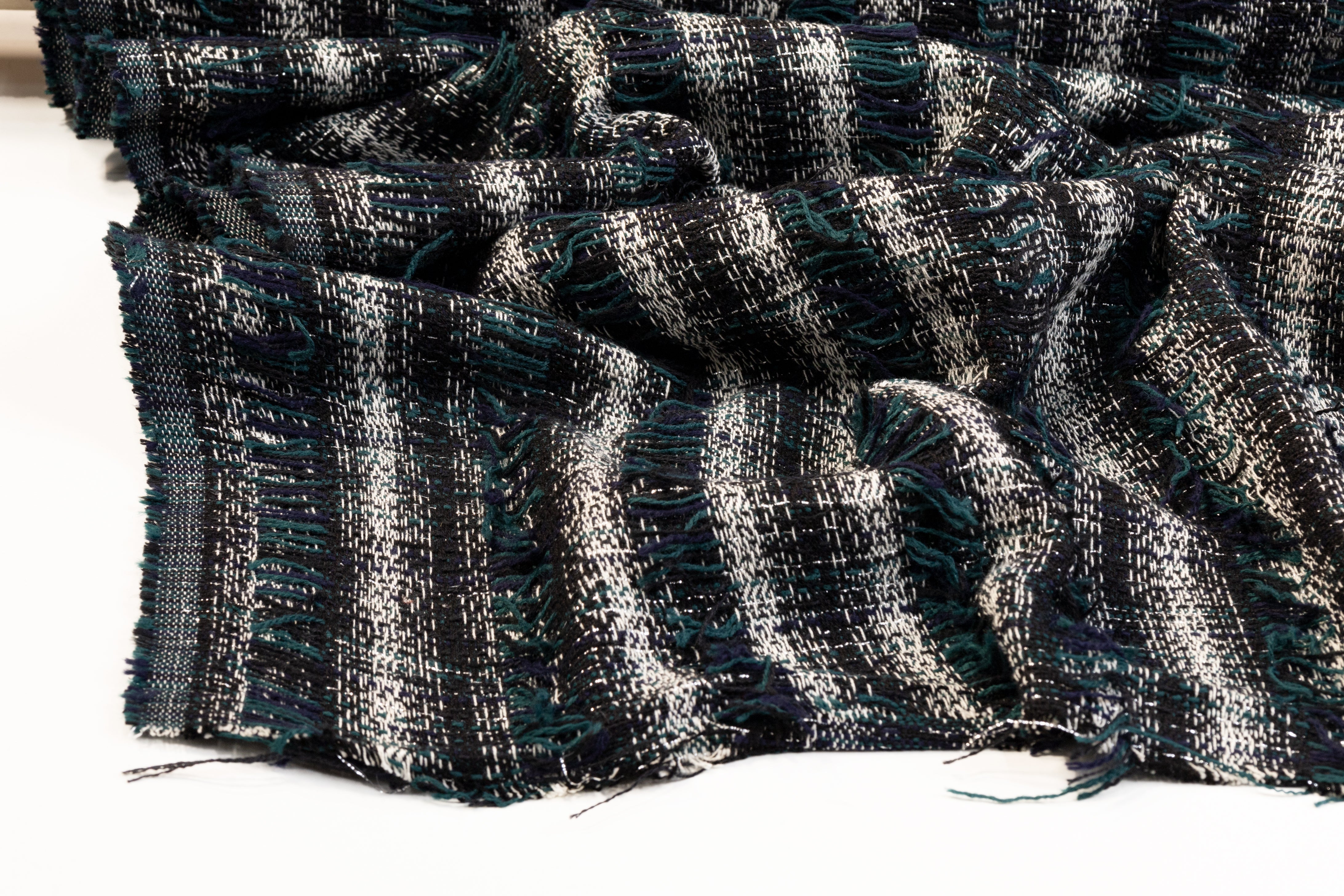 Metallic Italian Fringe Tweed - Teal, Navy, Black, White