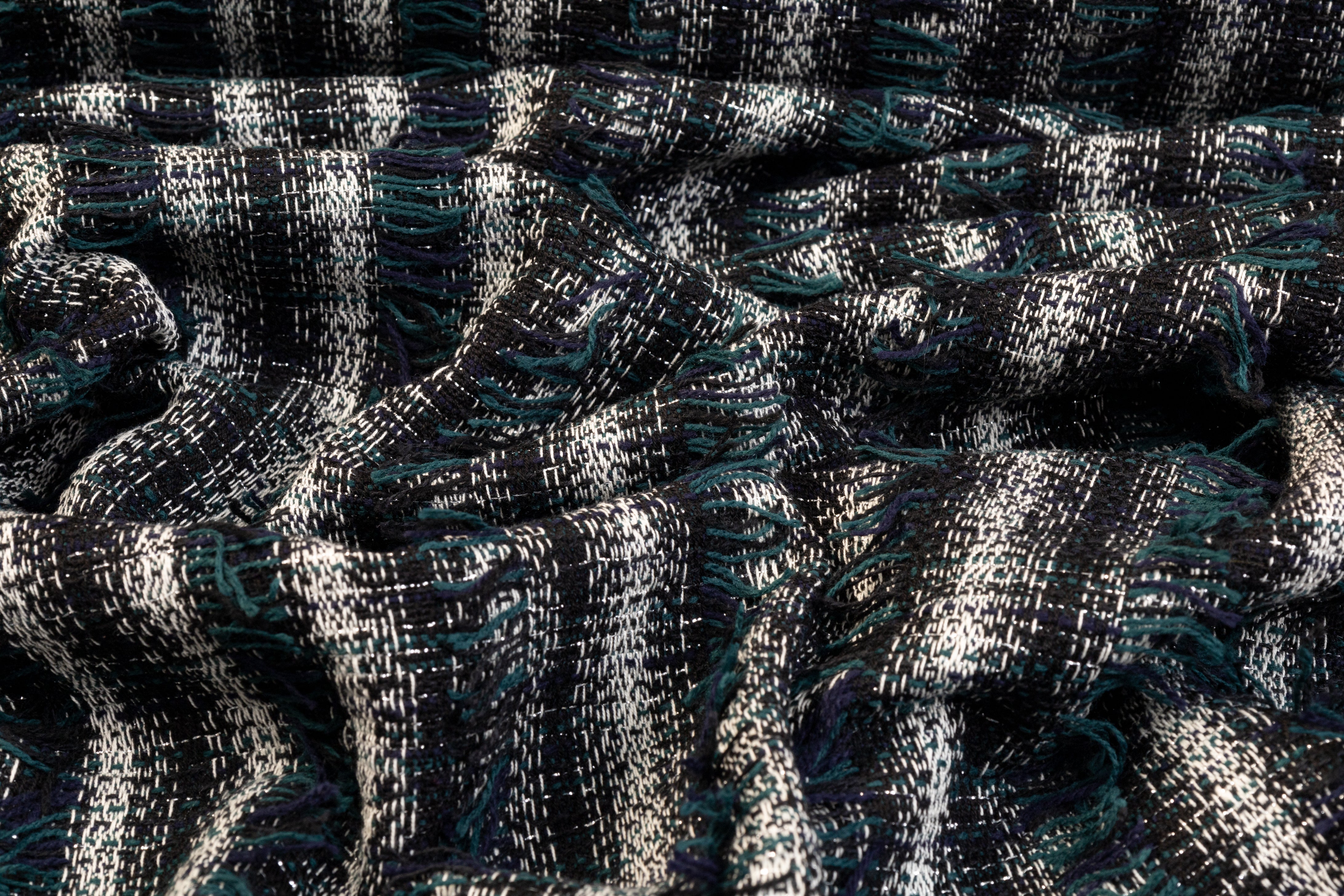 Metallic Italian Fringe Tweed - Teal, Navy, Black, White
