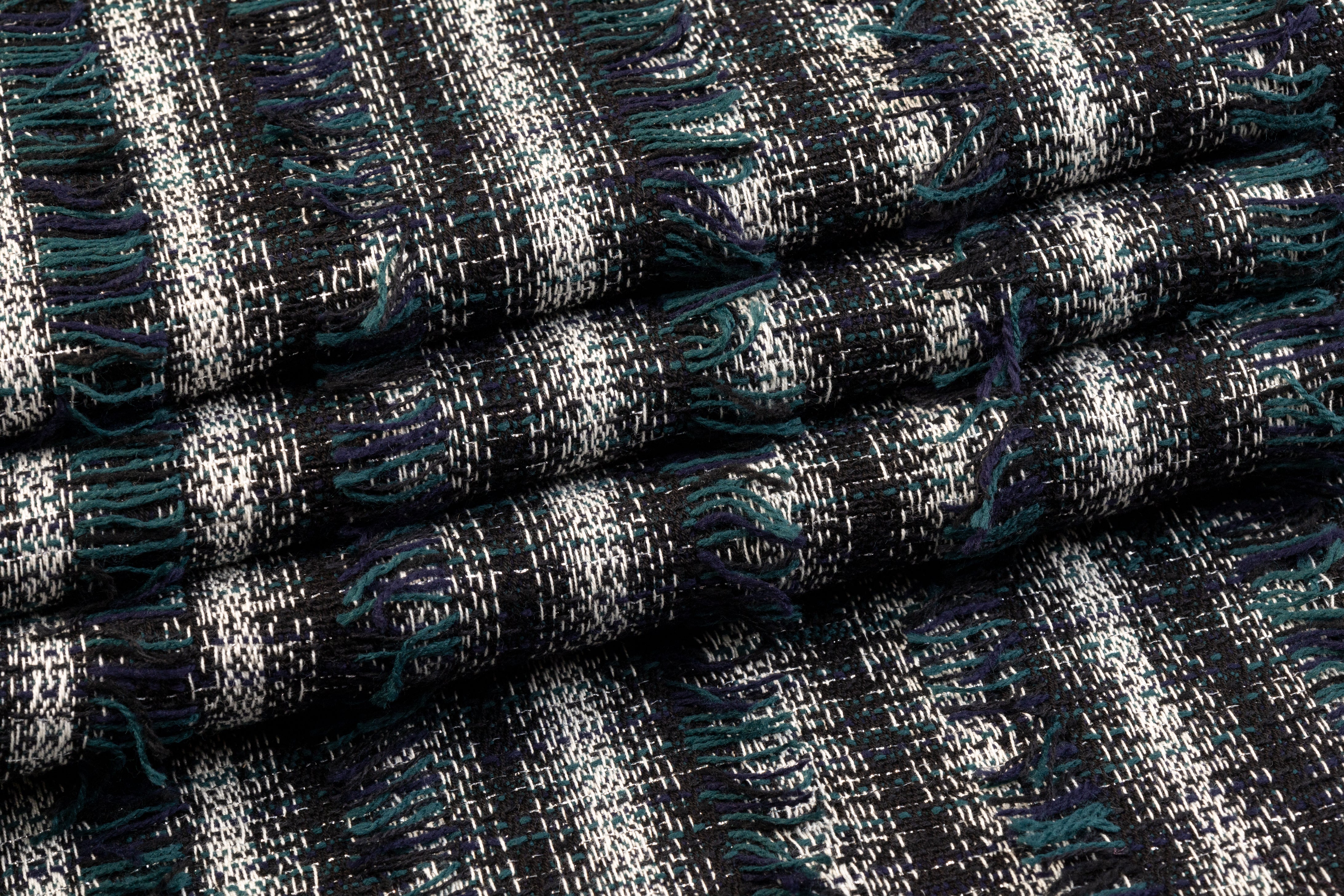 Metallic Italian Fringe Tweed - Teal, Navy, Black, White