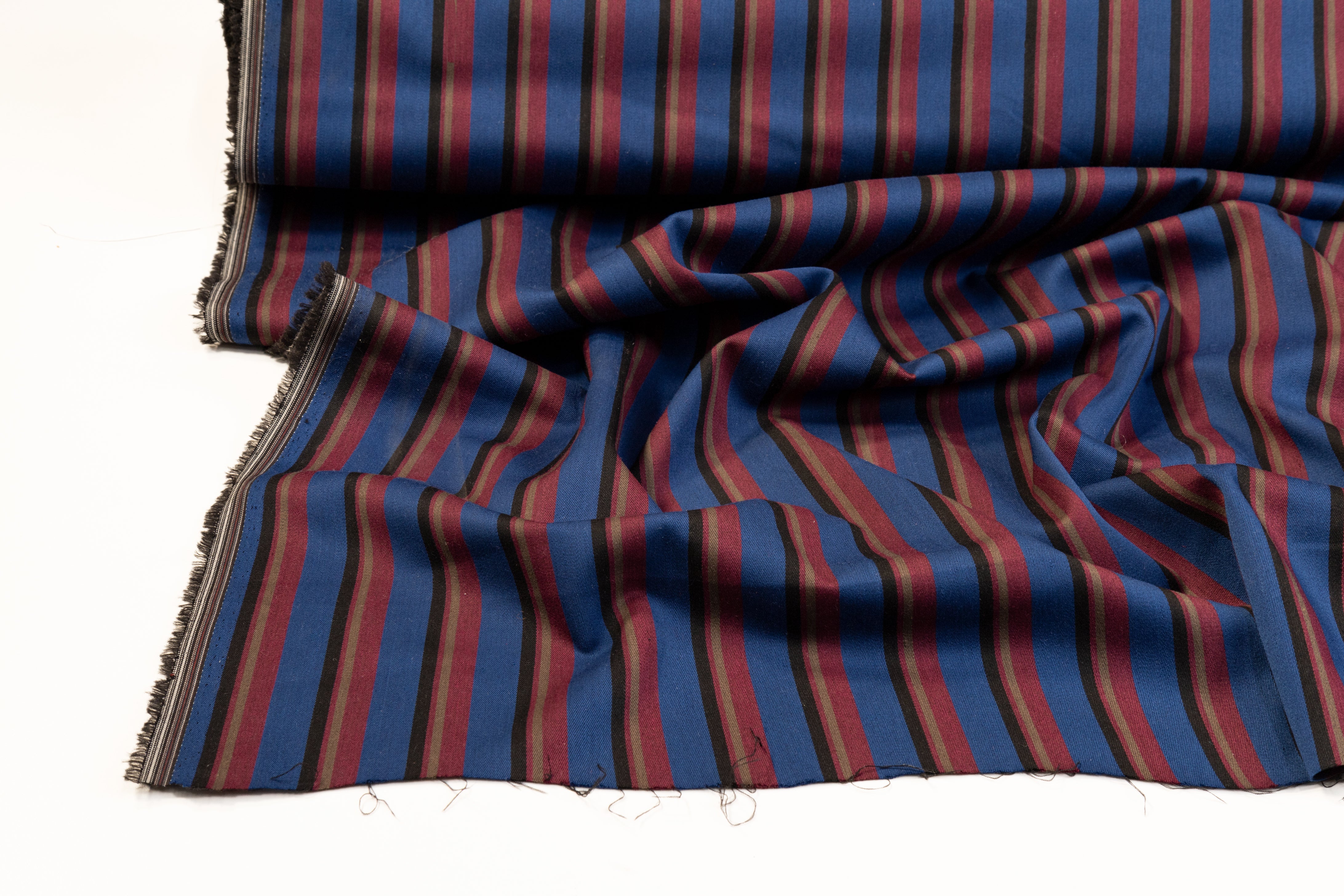 Striped Italian Poly Cotton Twill - Maroon, Blue, Black